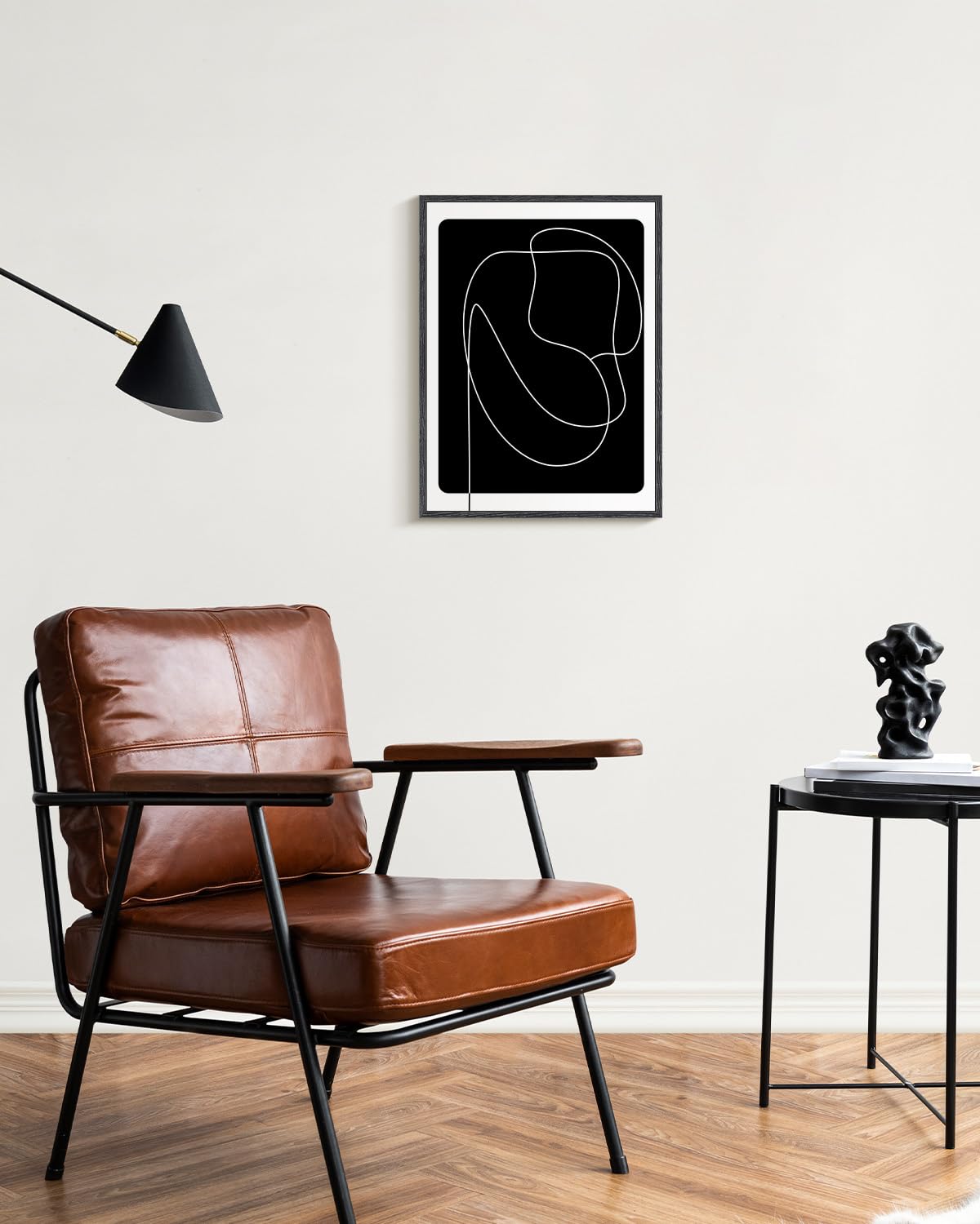 Insimsea Black Framed Canvas Wall Art Decor, Line Art Minimalist Paintings Artworks, Black And White Abstract Pictures Decor, On
