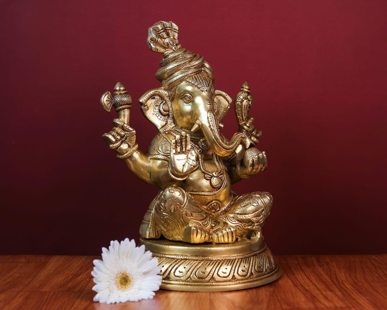 Mridaya Brass Ganesha Statue | 29 Cm Big Size Brass Ganesh Statue | Housewarming Gift | Hindu Wedding Gift | Elephant God Statue