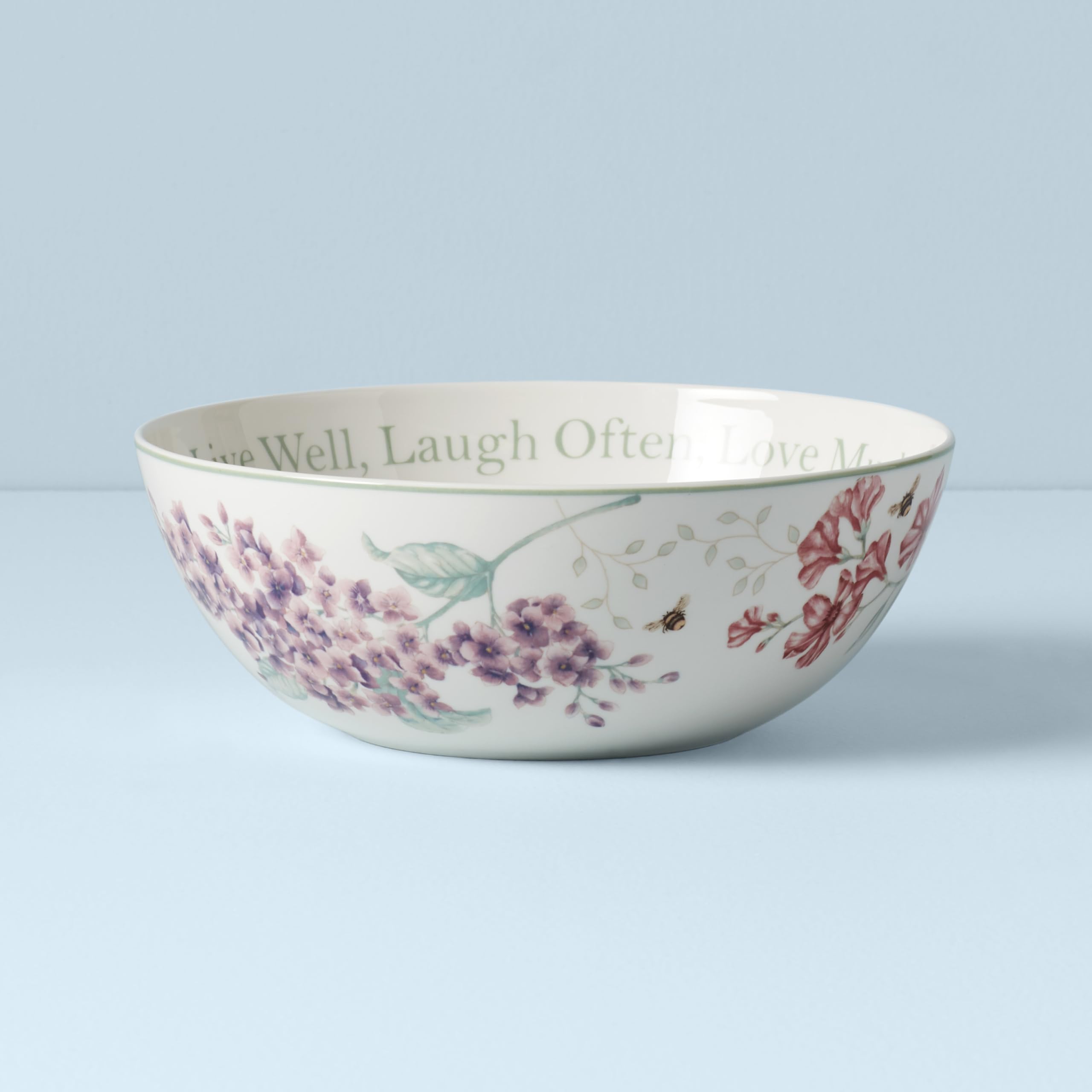 Lenox Butterfly Meadow Live Well, Laugh Often, Love Much Serving Bowl, White -