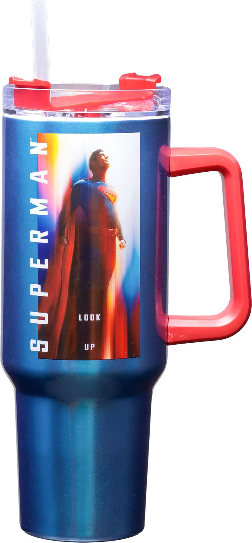 Spoontiques Superman Legacy 40oz Stainless Steel Travel Mug - Double Wall Stainless Steel with Sliding Lock Travel Lid - 11 Tall
