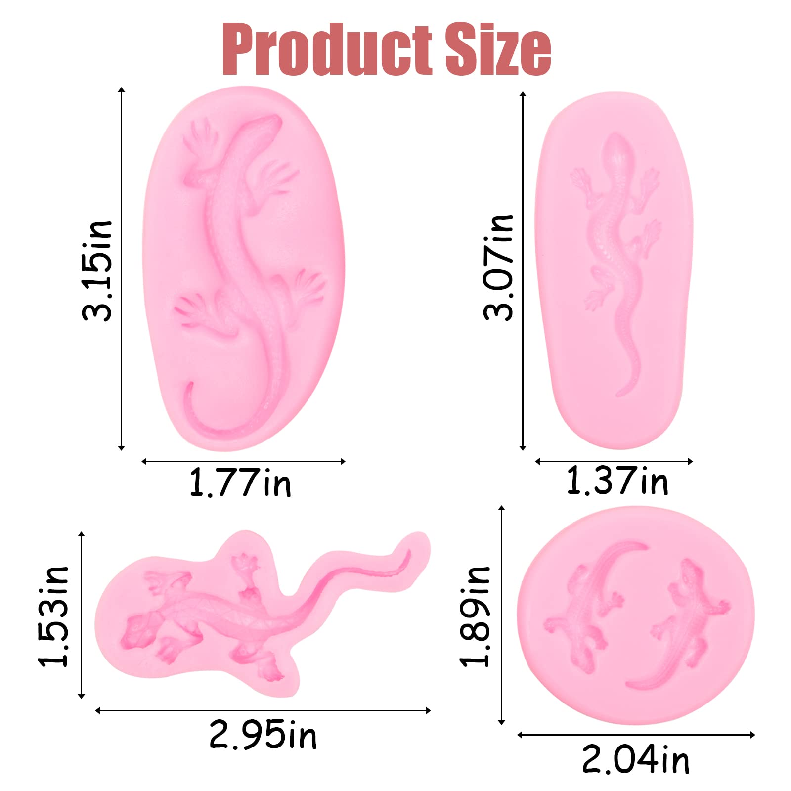 Lizard Gecko Fondant Mold 4 Pcs, Chocolate Candy Silicone Molds For Cake Decoration Cupcake Topper Cake Resin Polymer Clay Craft