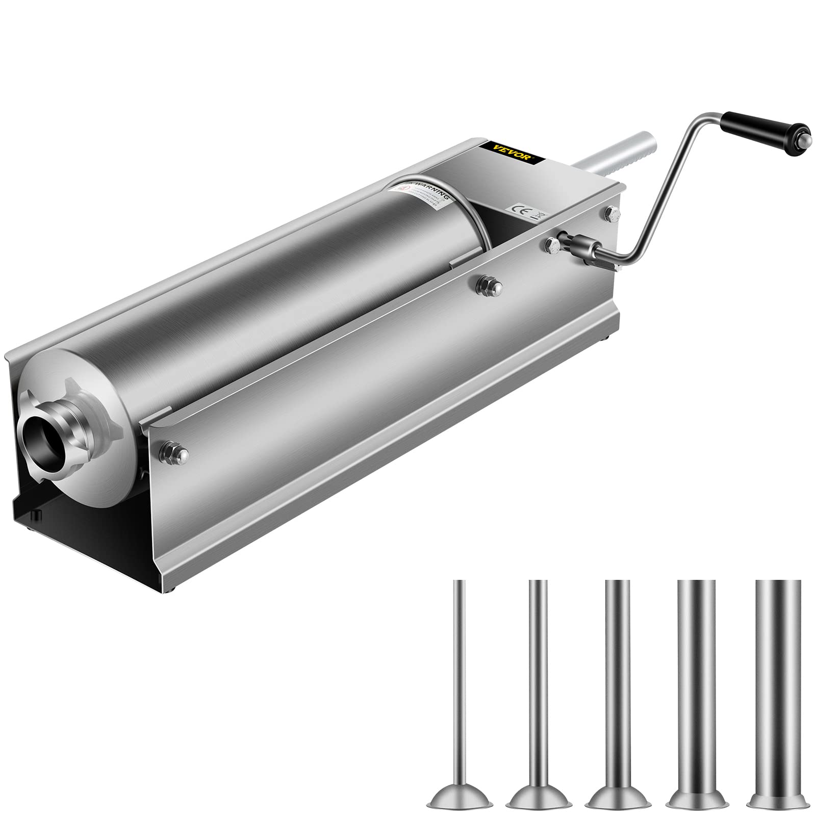 Happybuy Horizontal Sausage Stuffer 7L/15Lbs Manual Sausage Maker With 5 Filling Nozzles Sausage Stuffing Machine For Home & Com