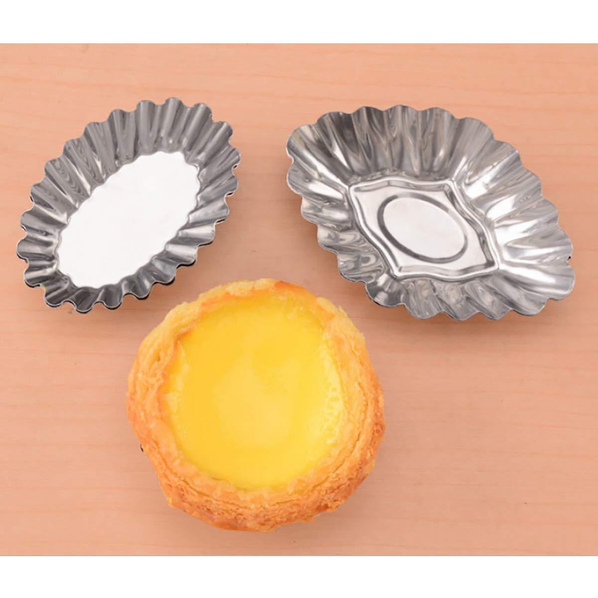 Uptuoli Egg Tart Molds,Mini Tart Pans,10Pcs Stainless Steel Egg Tart Mold Cupcake Pie Cookie Pudding Mould Baking Cups,Bakeware