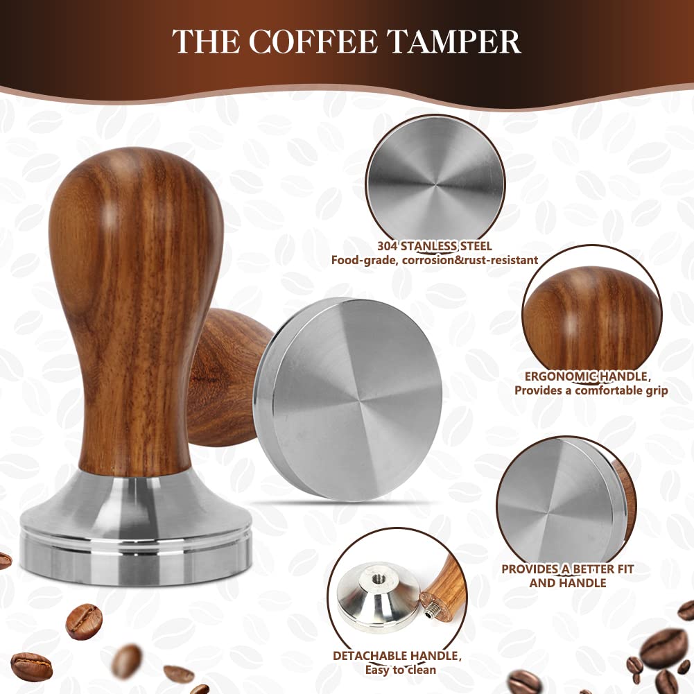 Y-Step 23 PCS Coffee Tamper Set  Espresso Accessories Kit Barista Kit  with Espresso Tamper 51mm  Coffee Stirrer  Frothing Pitcher  Tamper Mat  Latte Art Pen  Sandalwood Tamper for Espresso Machine