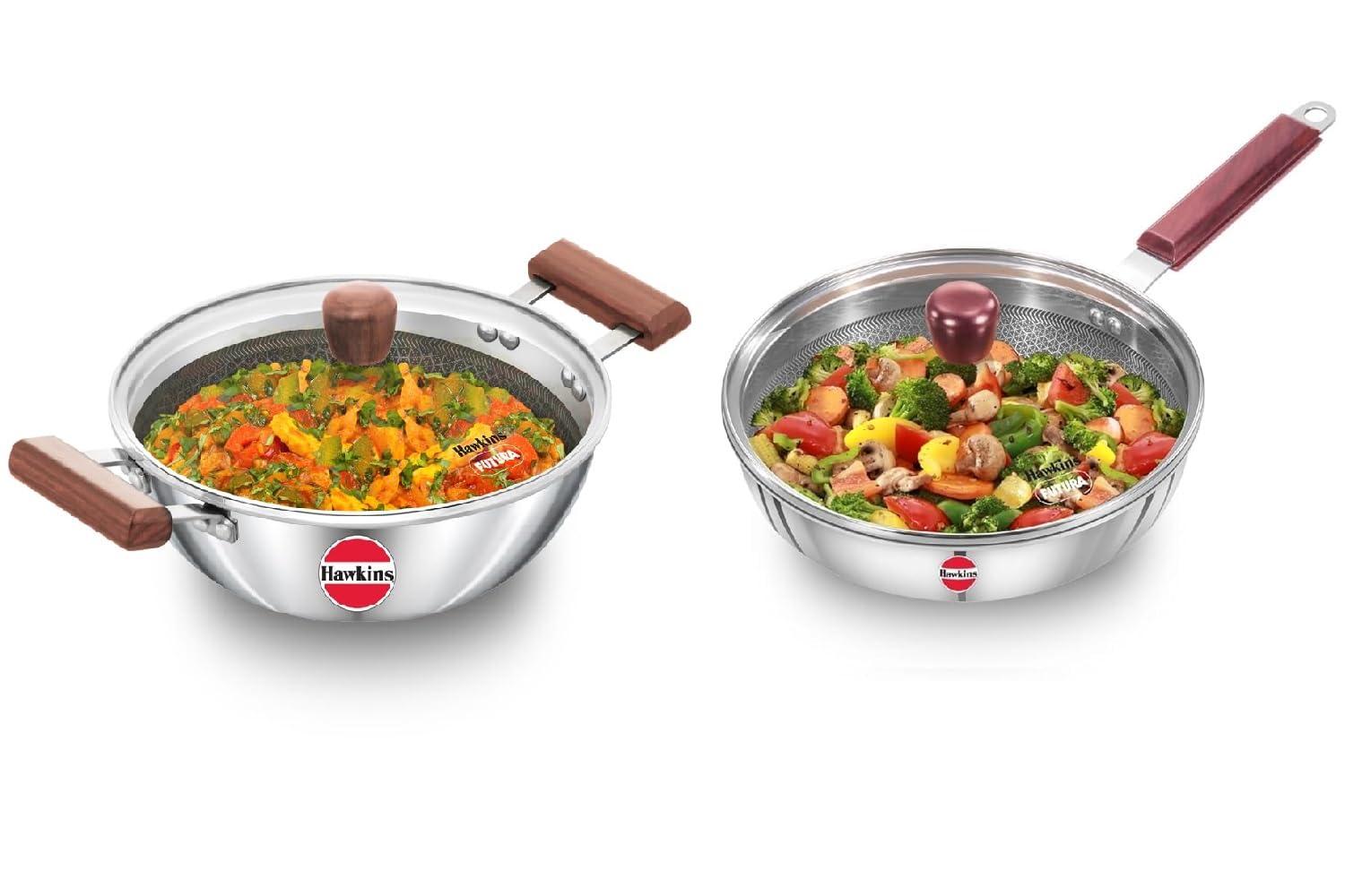 Hawkins Triply Stainless Steel Shielded Honeycomb Non Stick, Combo Set (22 Cm Frying Pan And 2.5 Lts Kadai)
