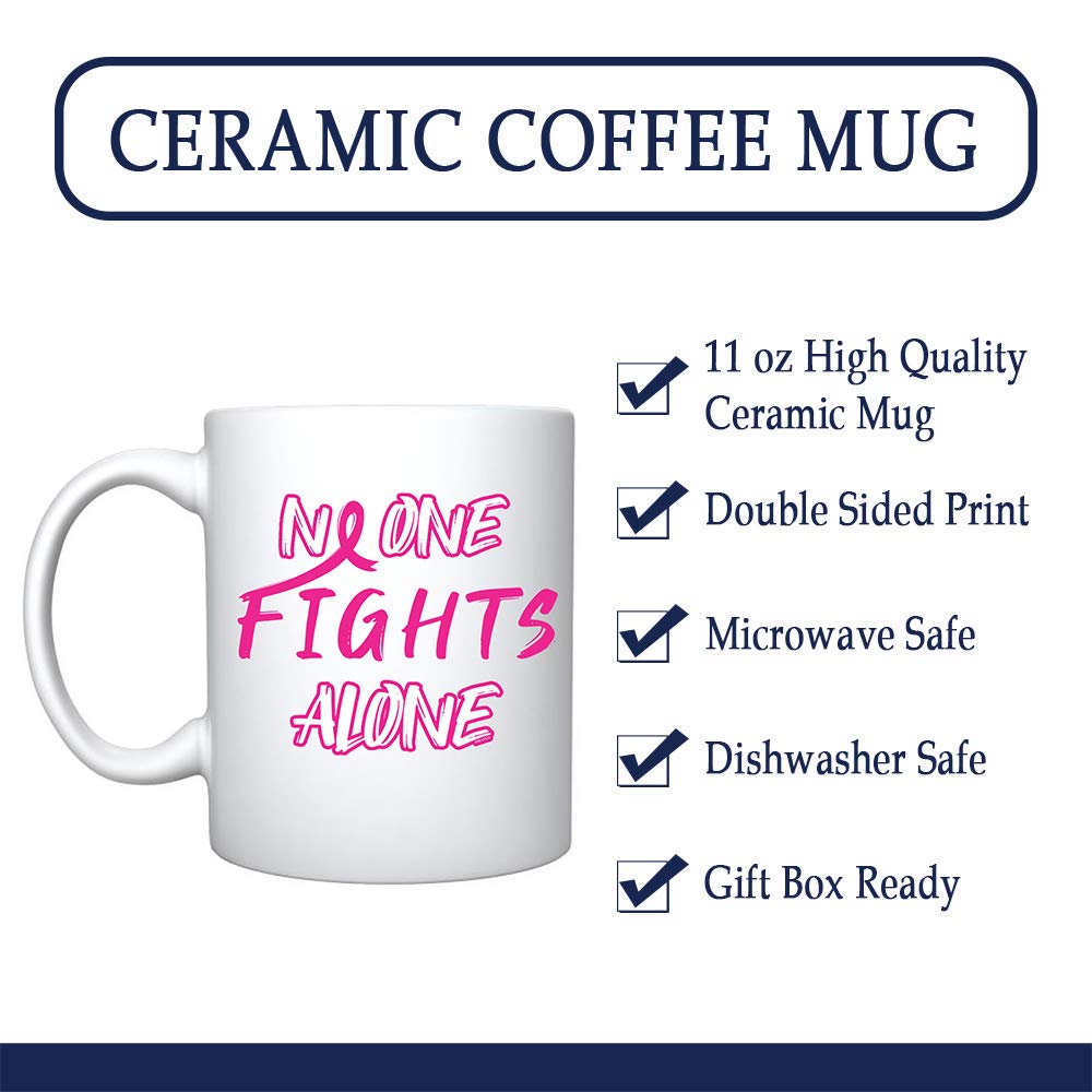 Veracco No One Fight Alone Cancer Awareness Pink Ribbon Ceramic Coffee Mug Motivational Inspirational Uplifting FunnyGift For Br