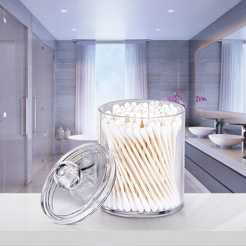 Axx Qtip Dispenser Apothecary Jars Bathroom - Qtip Holder Storage Canister Clear Plastic Jar For Cotton Ball,Cotton Swab,Q-Tips,