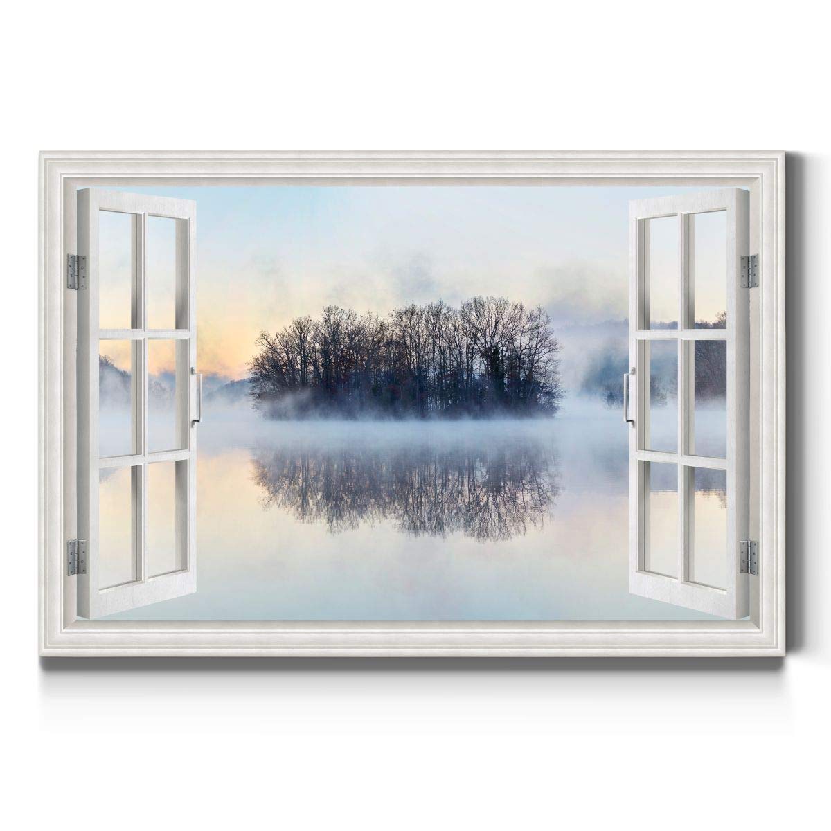Renditions Gallery Canvas Nature Wall Art Home Paintings & Prints Artwork Misty Lake Sky Reflection Serene Window View Glam Mode