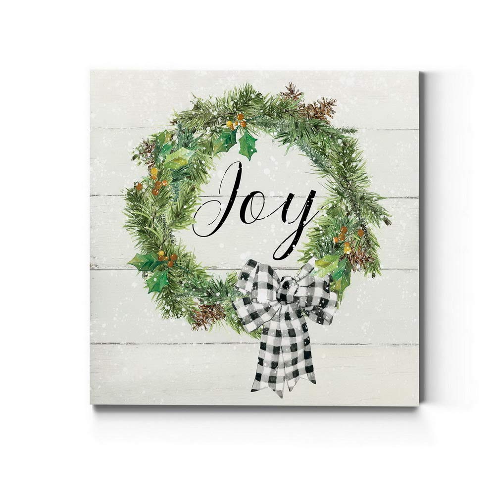 Renditions Gallery Joy Wreath Wall Art, Cute Christmas & Winter Artwork, Festive Faux Wood Look, Pine Needles, Premium Gallery W