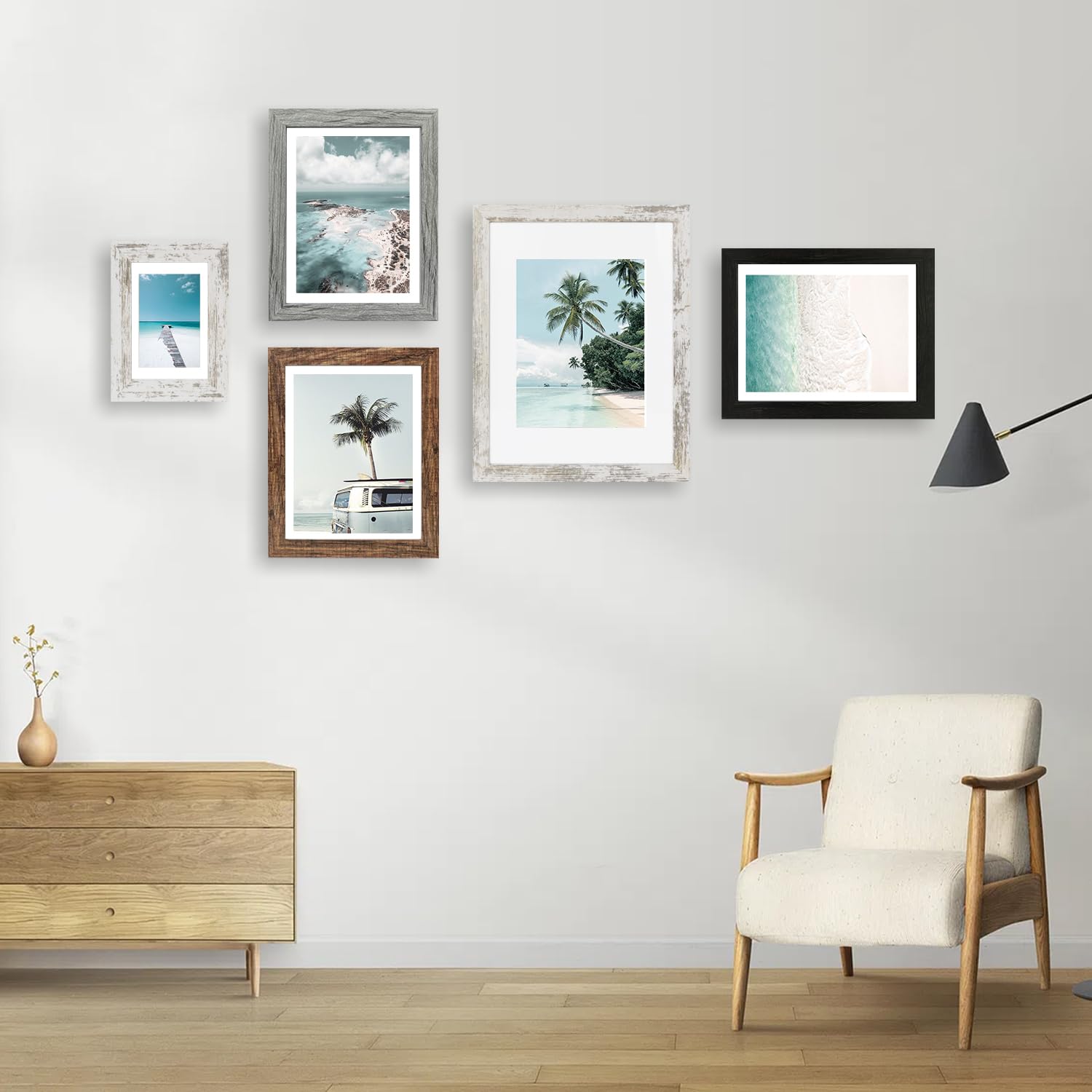 Hongkee 6x9 Picture Frame Set of 4, Made of Real Glass and Rustic Brown Wooden Frame - 6 by 9 Photo for Wall or Tabletop Display