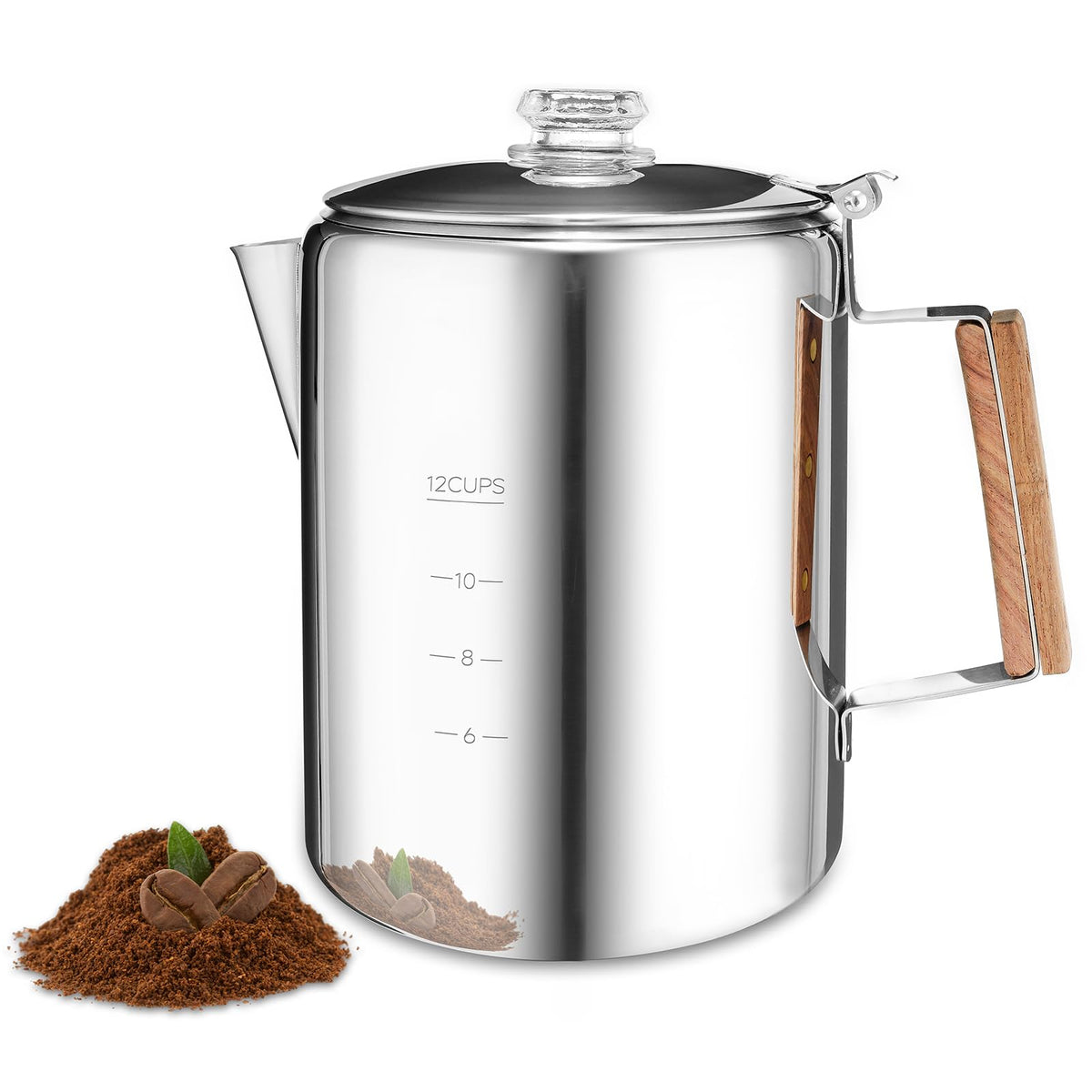 Mereza Camping Percolator Coffee Pot 12 Cup Stove Top Coffee Percolator Non Electric Coffee Maker Camping Stainless Steel Coffee