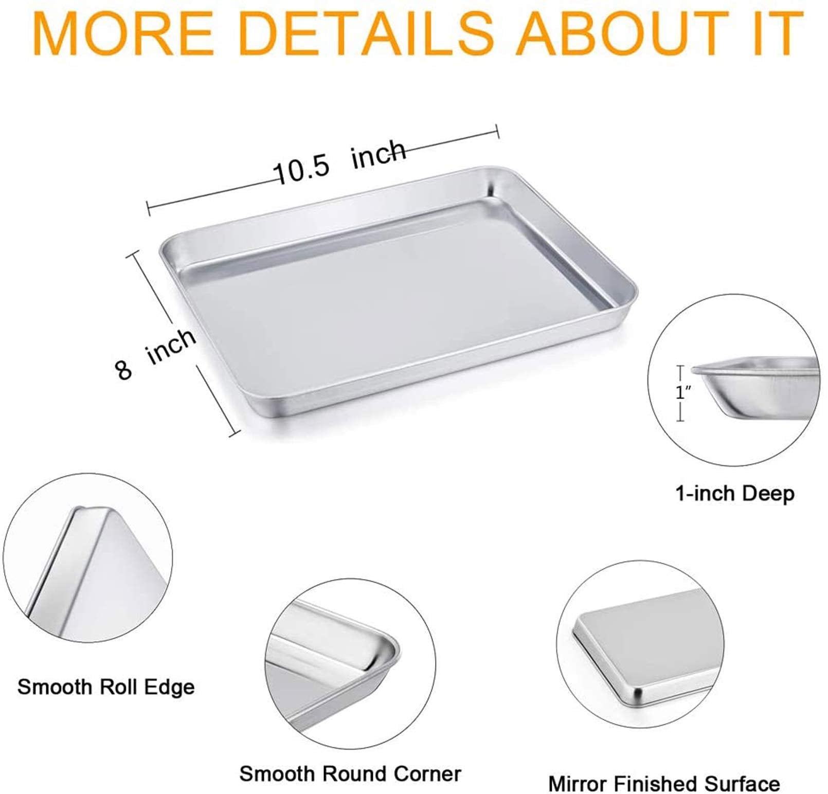Teamfar Toaster Oven Pans Set Of 4, Stainless Steel Compact 10.5 X 8 X 1 Inch Baking Roasting Pan Professional, Healthy &Heavy D