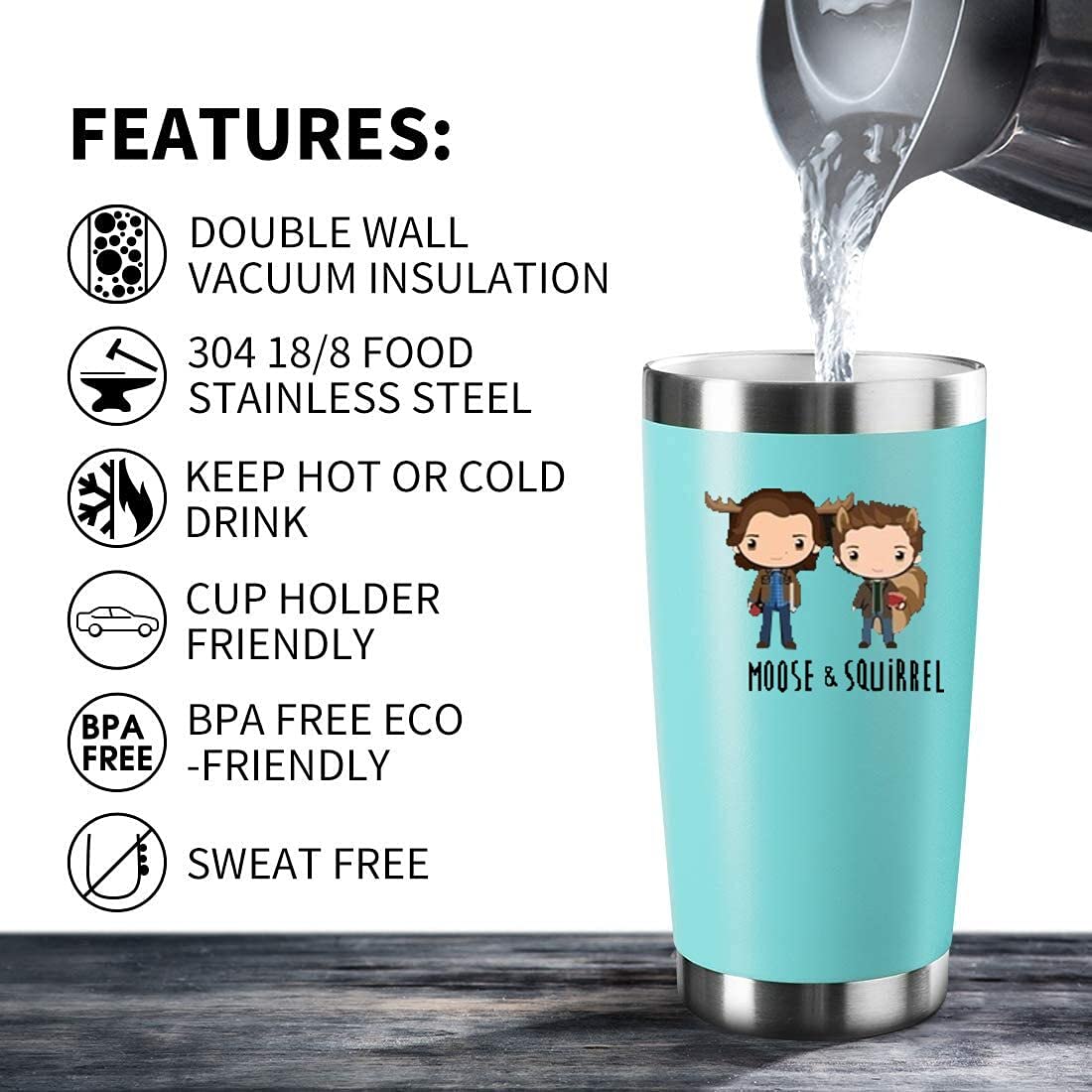 Athand 20Oz Stainless Steel Insulated Pattern Cup With Lid Coffee Mug - Sam & Dean Green Mint Vacuum Mug Double Wall Large Trave