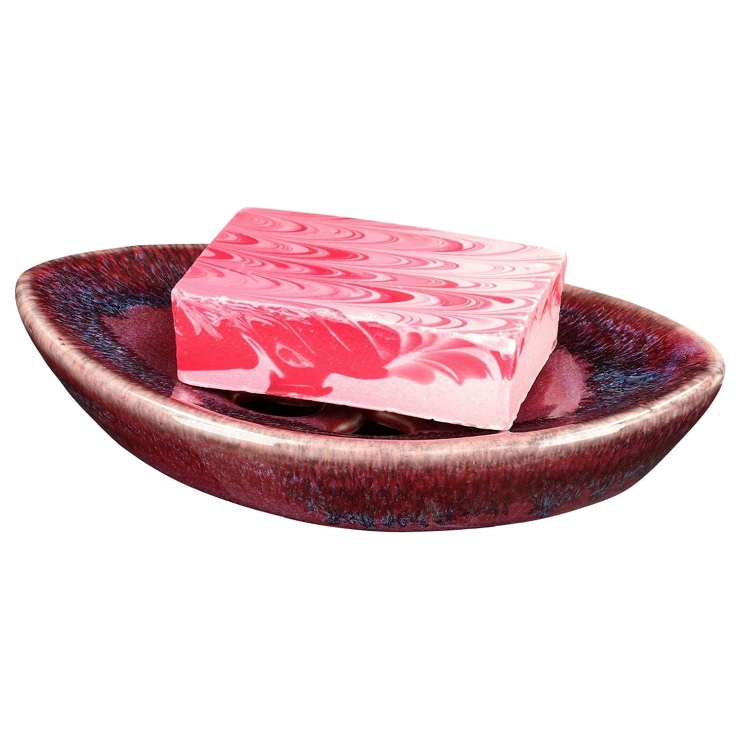 Lungmongkol Shop Ceramic Soap Dish With Self Draining Tray For Bar Soap, Bathroom, Kitchen (Purple)