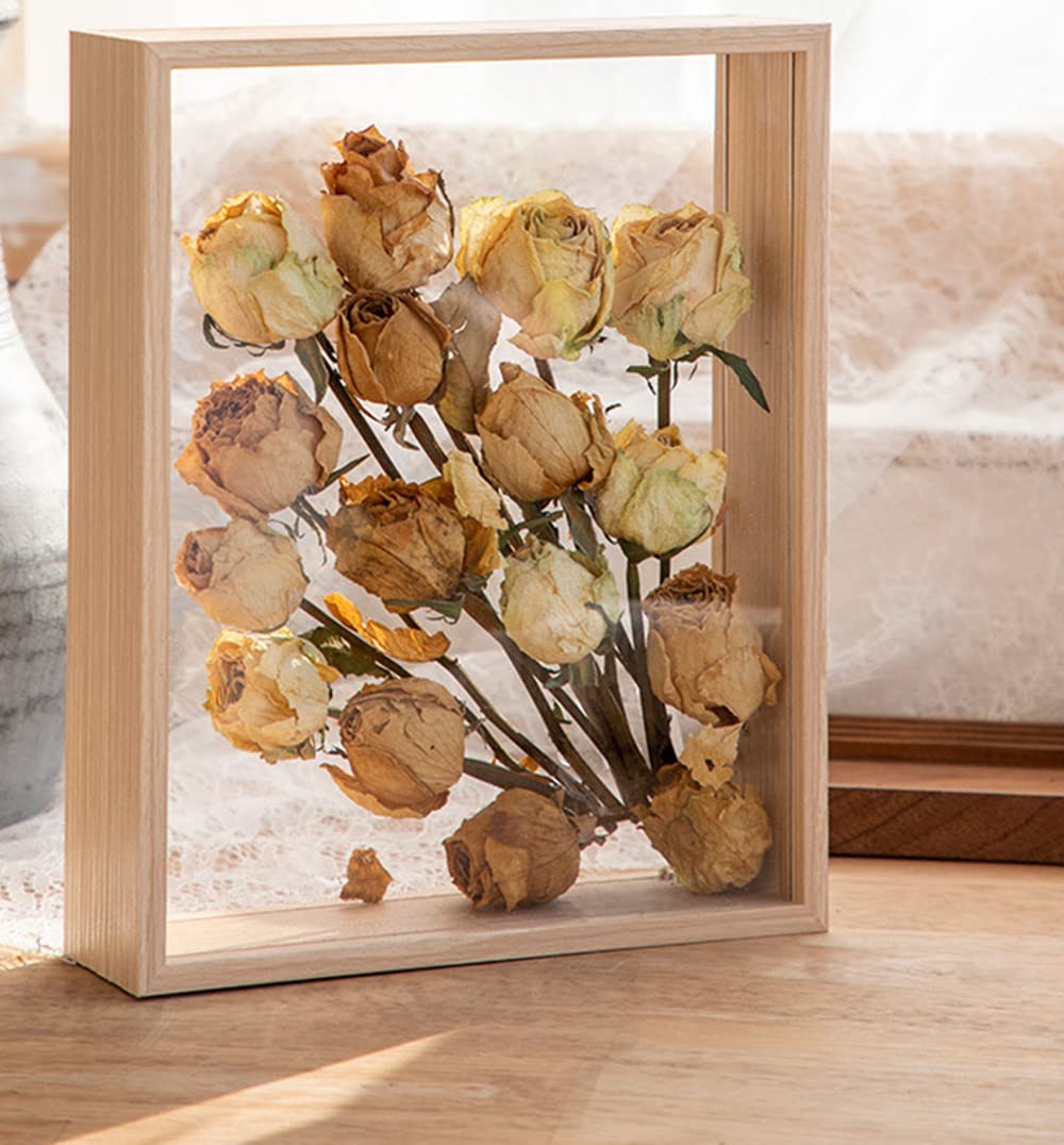 JOSON Wooden Dried Flower Photo Frame Dried Flower Display Stand Decorative Floating Photo Frame(8 * 12- primary colo