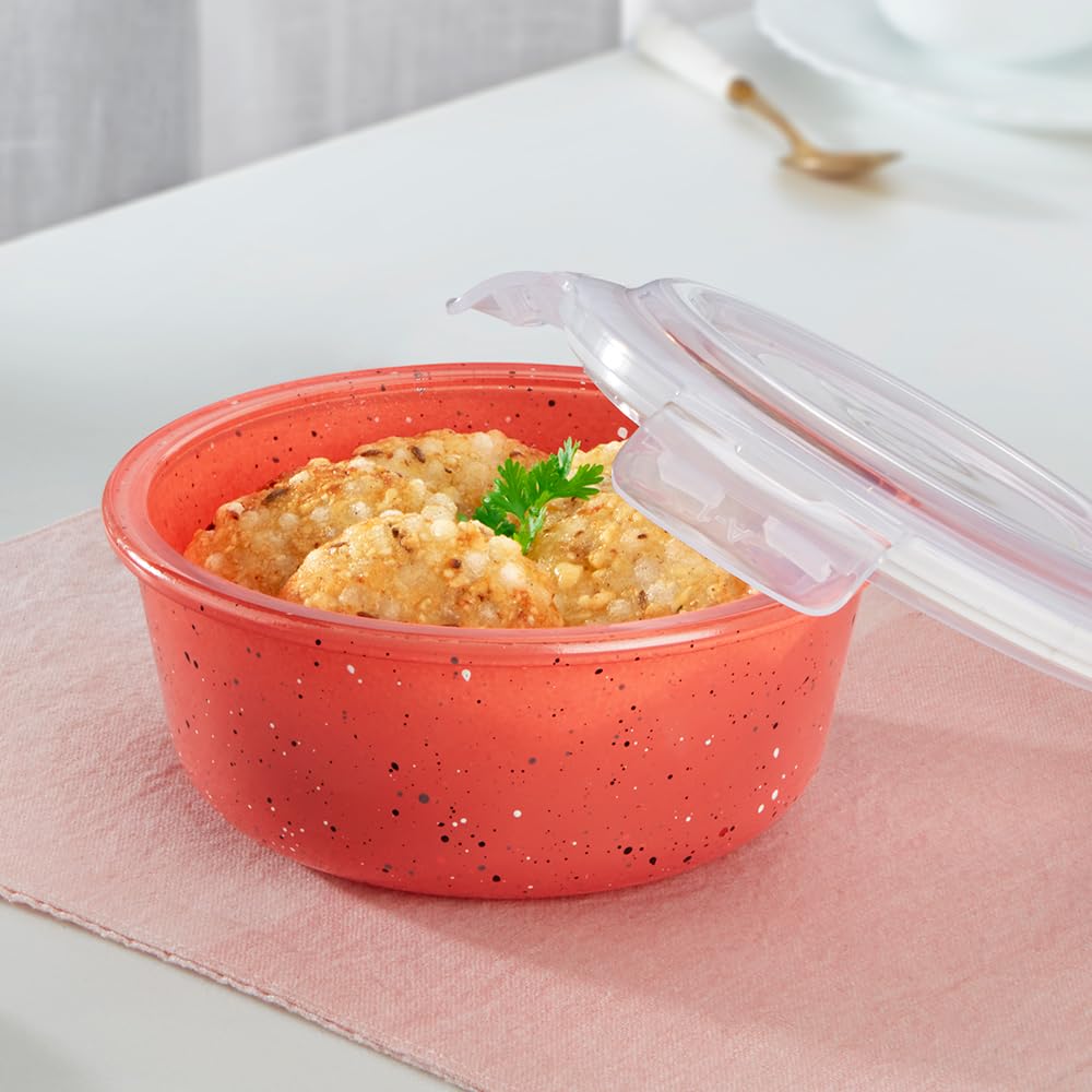 Borosil 620 Ml Kube Pink Food Storage Container With Air Tight Lid | Round Shape Borosilicate Glass Organiser | Microwave & Dish