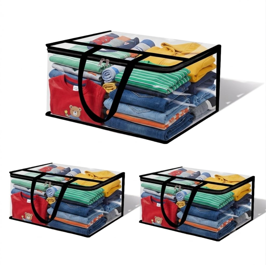 Takiva Clear Transparent Clothes Storage Bags | Plastic Blanket Storage Bags, Saree Covers With Zip | Saree Organizer For Wardro