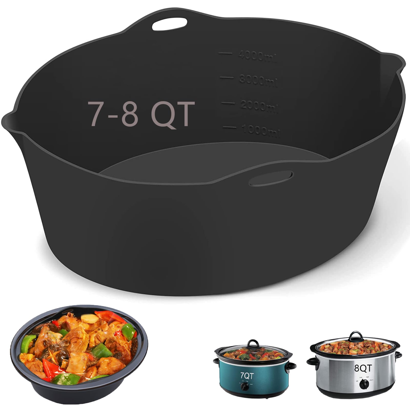 Horuhue Silicone Liners Fit for Crock Pots/Slow Cookers 7-8 Quart, Slow Cooker Divider Insert Compatible for Crockpot Liner, Reu