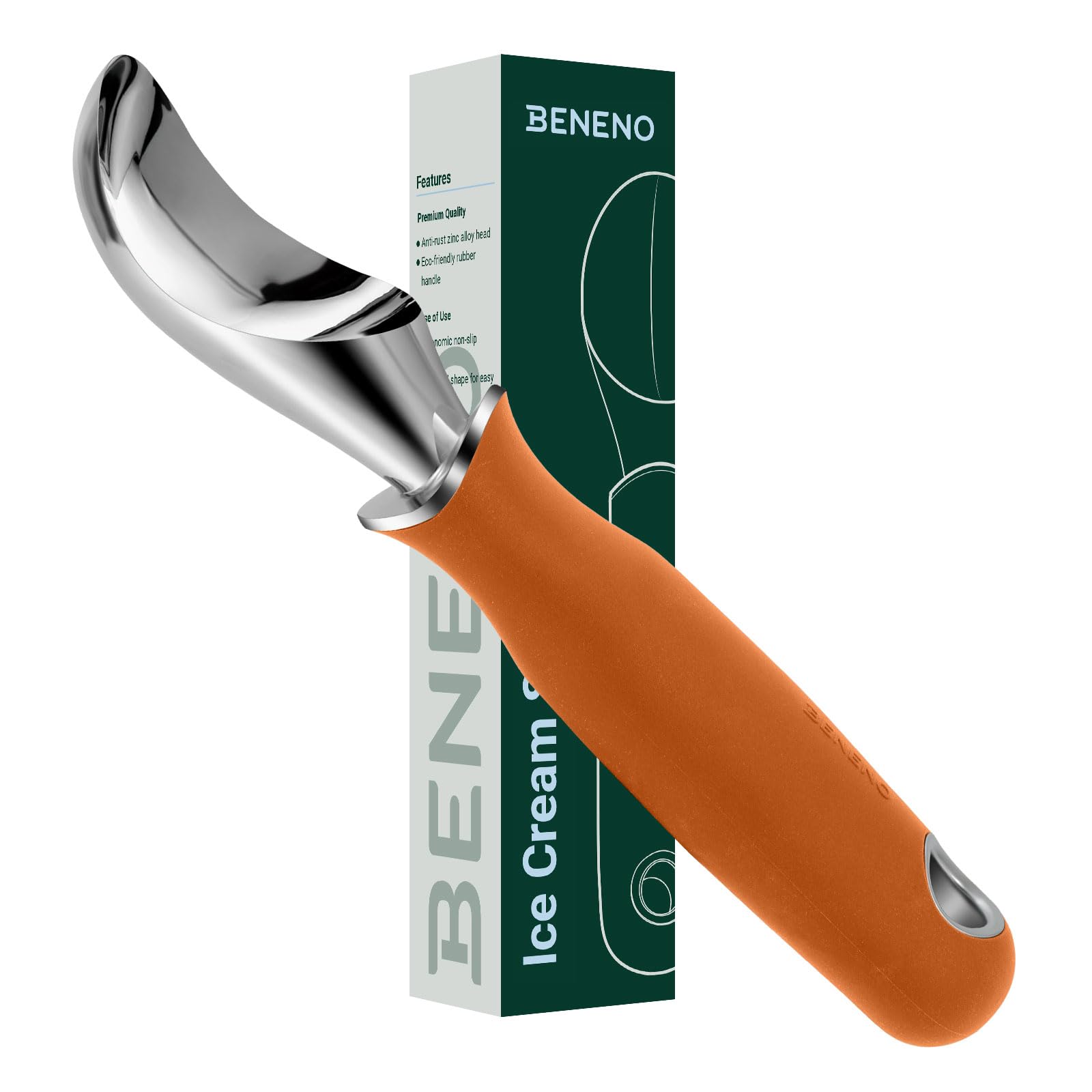 Beneno Heavy Duty Ice Cream Scoop - Upgraded Anti-Fracture Design, Comfortable Grip Long Handle, Effortless Scooping & Dishwashe