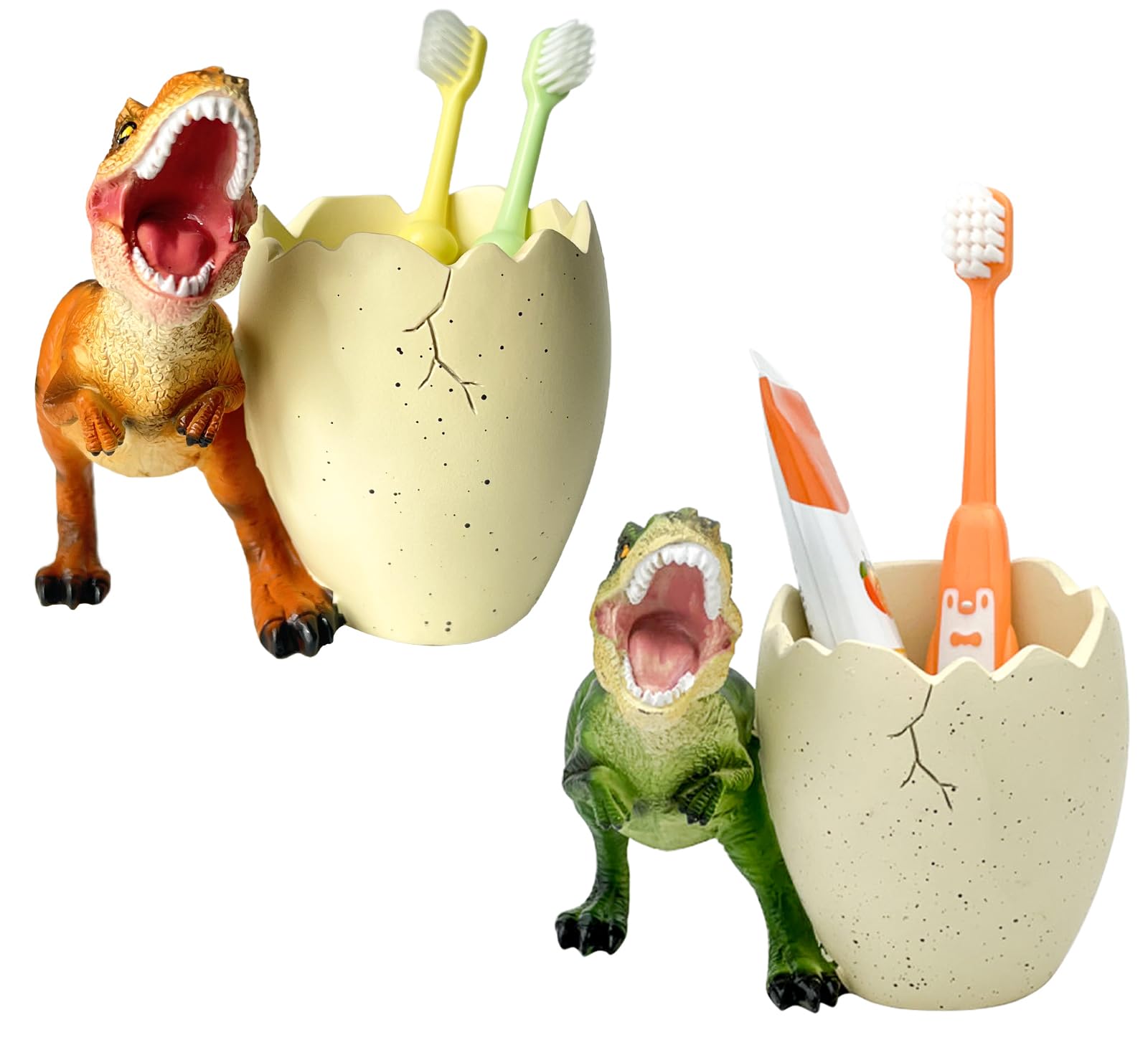 FlidRunest 2 PCS Dinosaur Kids Toothbrush Holders for Bathrooms - Cute Dino Toothbrush Holder - Easy to Clean Toothbrush and Too