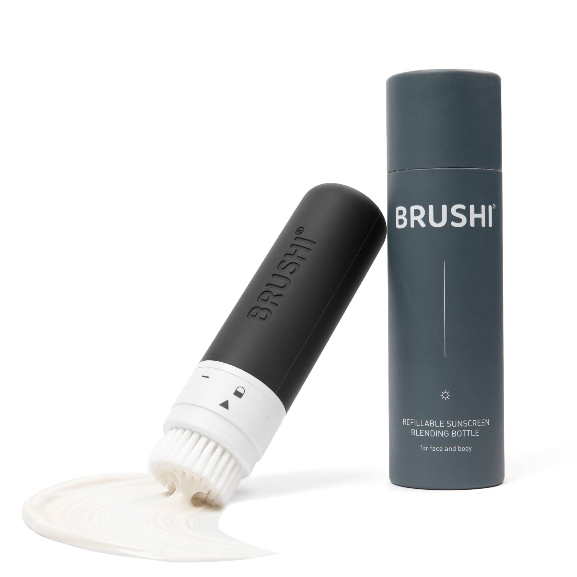 Brushi Patented Sunscreen Applicator  Refillable Squeezable Bottle with Soft Blending Brush, MessFree Sunscreen & Lotion Appli