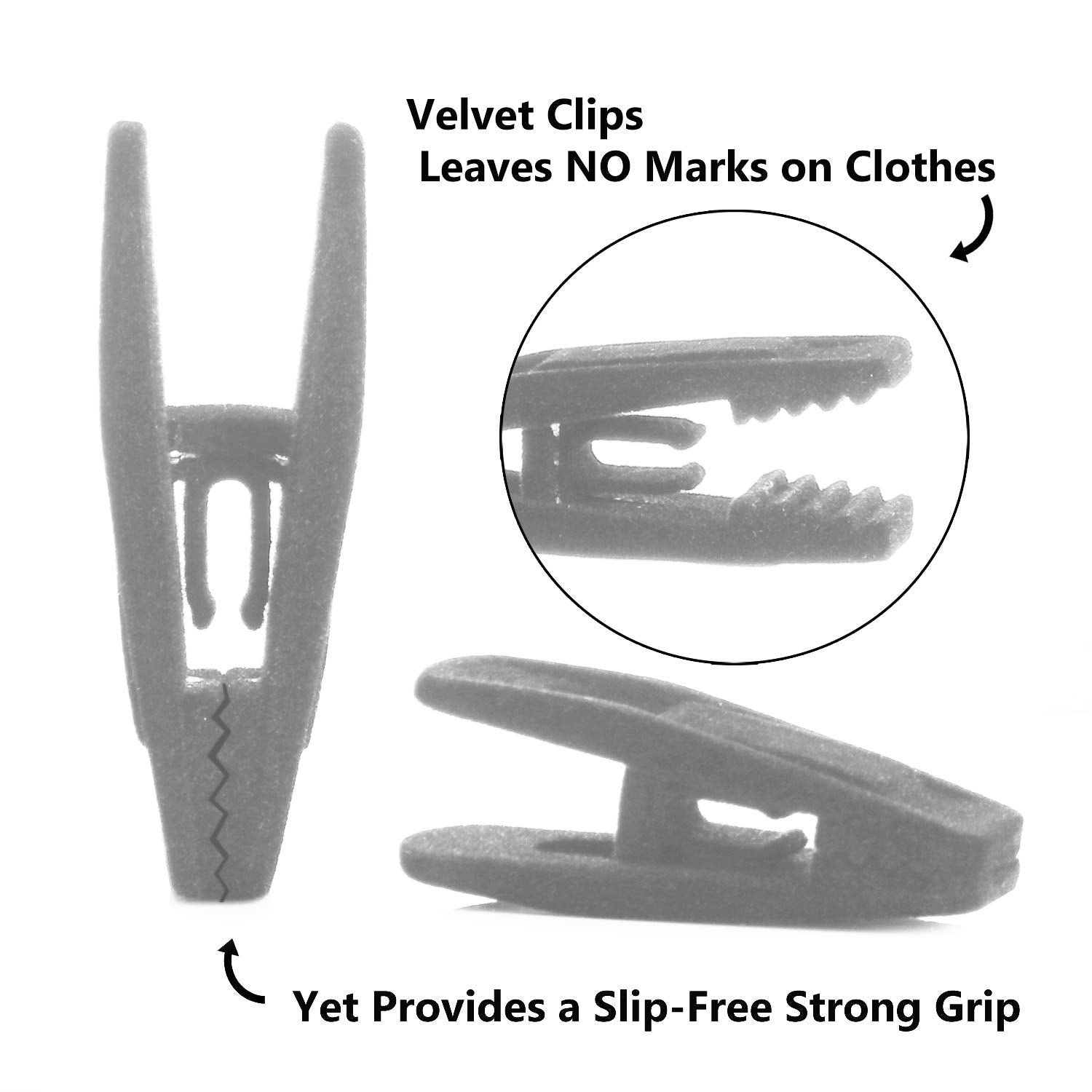 Closet Accessories Velvet Clips For Velvet Hangers. 10 Pack Gray