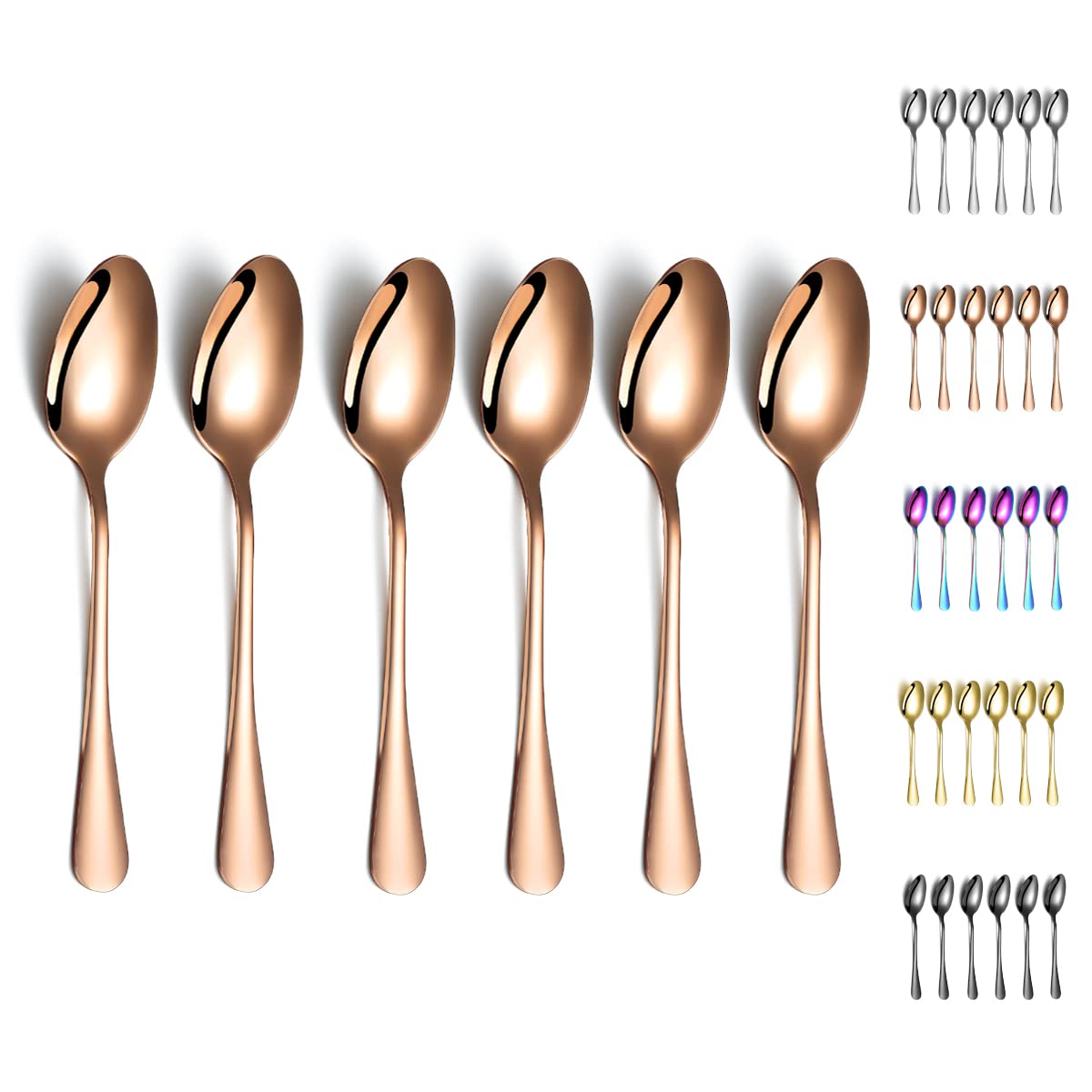 Rose Gold Dinner Spoons, Kyraton 6 Pieces 7.5'' Stainless Steel Table Spoon With Titanium Copper Plating, Rose Gold Soup Spoons,