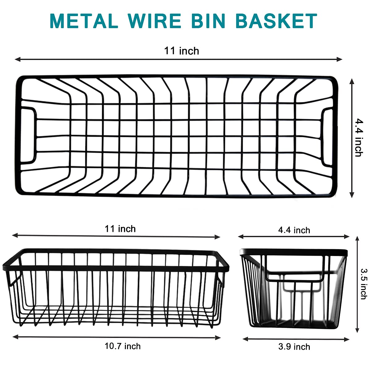 Sheechung Farmhouse Metal Wire Bin Basket With Wall Mount - Small, 4 Pack - Portable Hanging Wall Basket, Rustic Home Storage Or