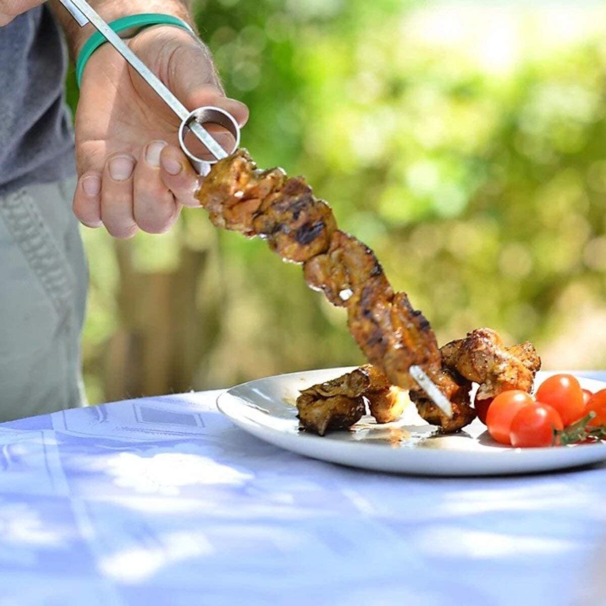 Spitfire Skewer With Food Puller (Pack Of 10, 13.8 Inches Long) Stainless Steel, Ultimate Outdoor Cooking Gear For Bbq, Kabob, R