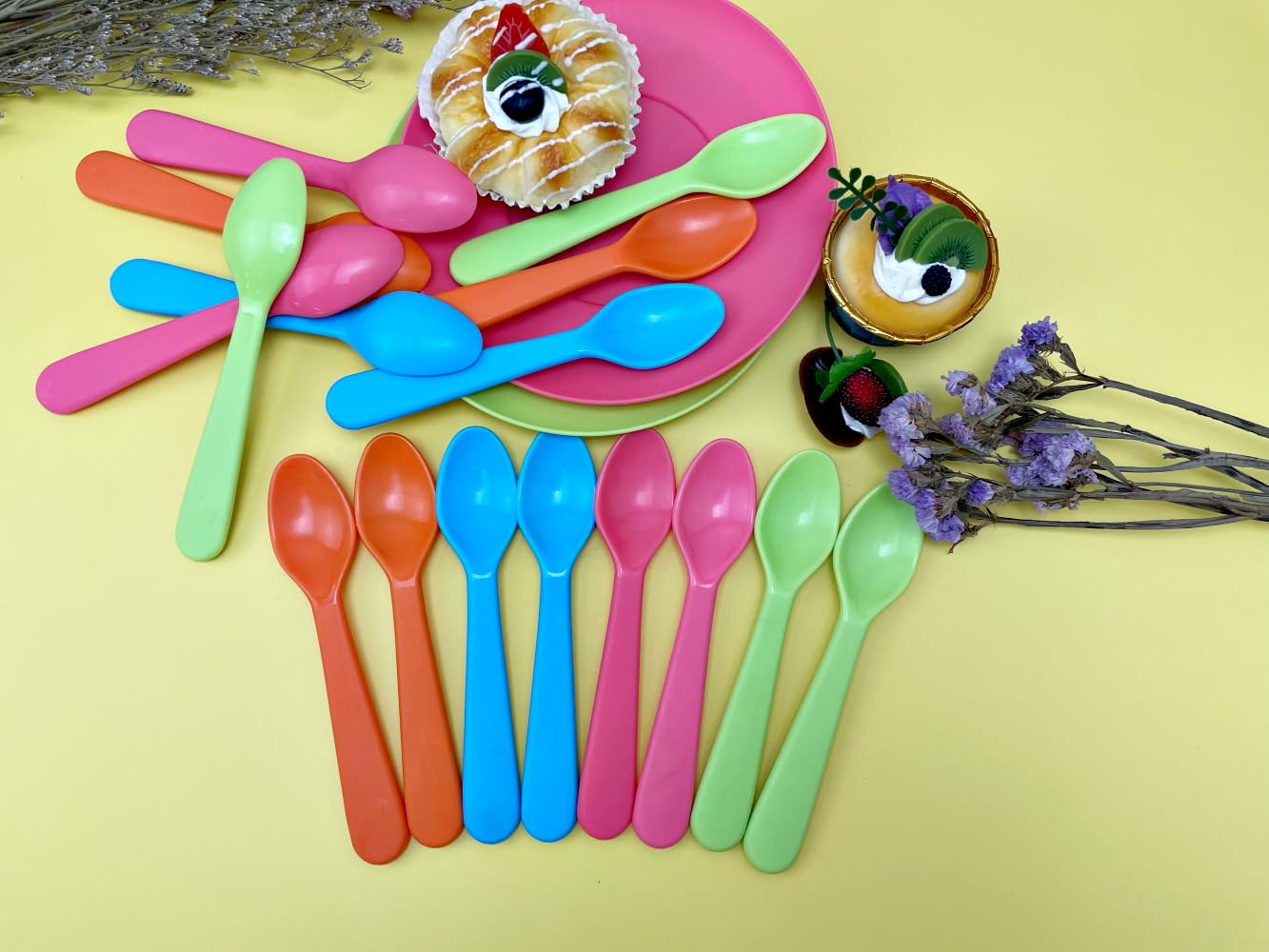 Jawbush 16 Pcs Kids Plastic Spoons, Reusable Toddler Utensils Kids Silverware Set with Bright Colors, Ideal for Travel School Lu