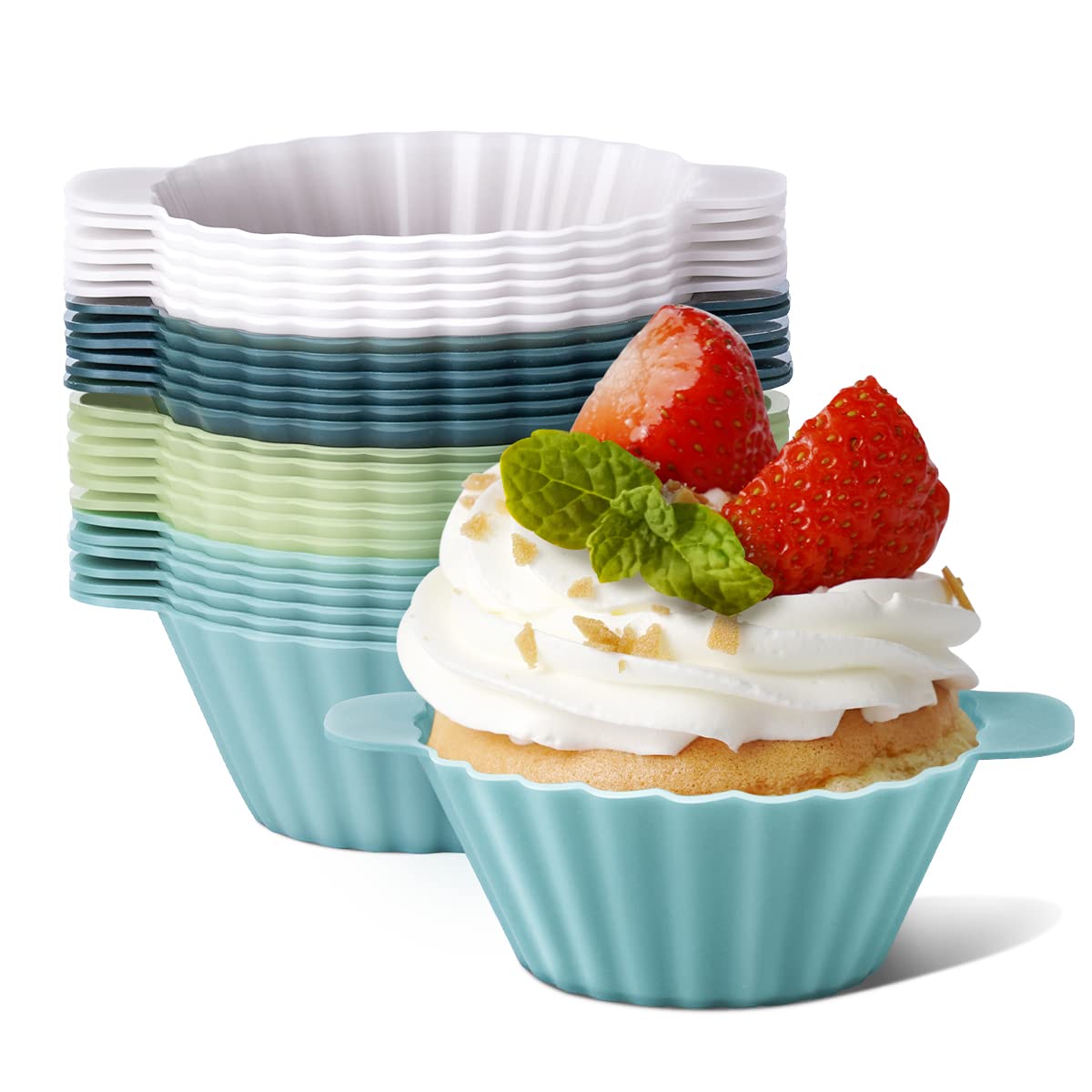 Silicone Cupcake Baking Cups 24 Pack Upgraded Reusable Muffin Liners Non-Stick Cupcake Molds Bpa Free, Dishwasher Safe