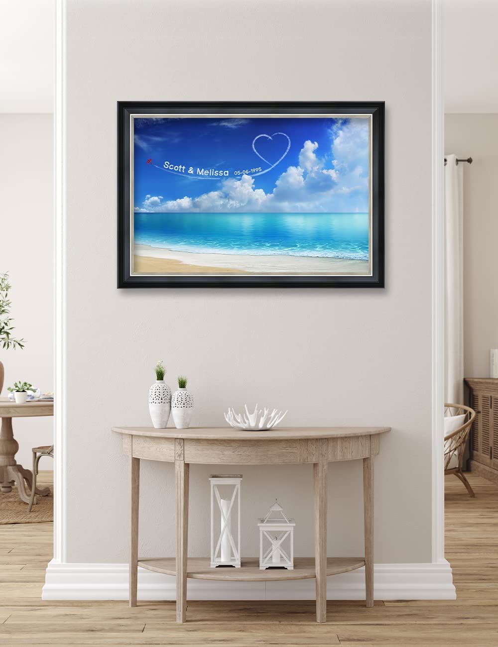 Ipic - Seaside Skywriting, Personalized Ideal Gift Custom Framed Wall Art With Names And Date, Giclee Prints With Solid Wood Fra