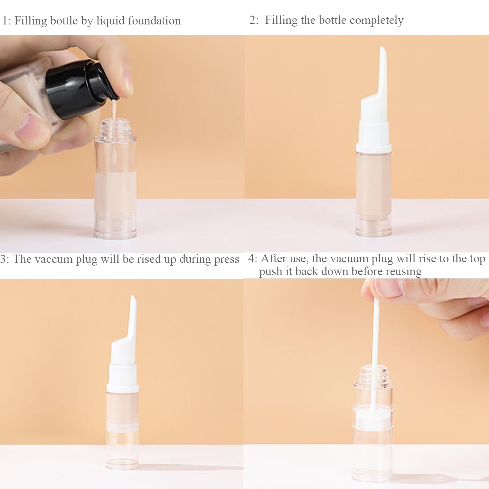 Qeuly 6 Pack Airless Pump Jars Travel Foundation Container, Travel Size Eye Cream Dispenser Empty Refillable Cosmetic Pump Bottl