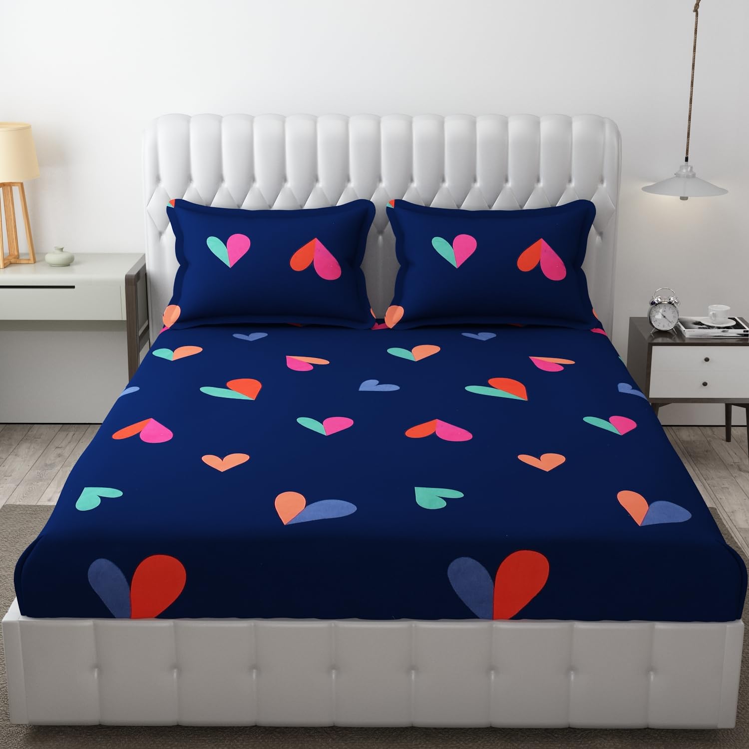 Fresh From Loom Soft Glace Cotton Fitted Bedsheet King Size Bed With Two Pillow Cover | Elastic Fitted Solid Bed Sheets | Bed Co