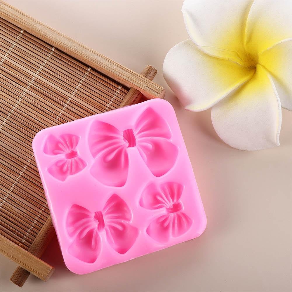 4Pcs Fondant Bow Molds, Mini Silicone Bow Mould Cartoon Butterfly Tie Knot Molds For Diy Cupcakes Chocolate Candy Cake Craft Too
