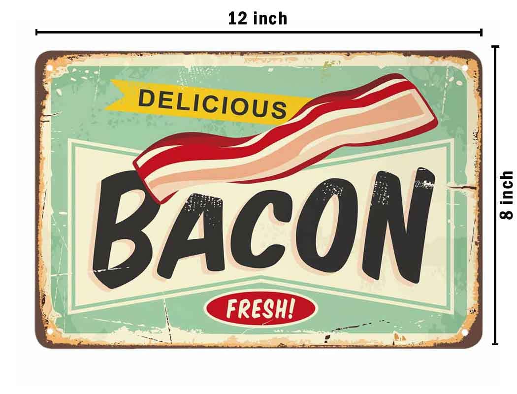 Aoyego Bacon Tin Sign,Delicious Food Meat Vintage Metal Tin Signs For Cafes Bars Pubs Shop Wall Decorative Funny Retro Signs For