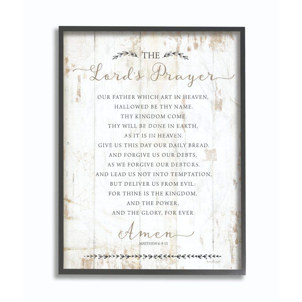 Stupell Industries The Lords Prayer Our Father Rustic Distressed White Wood Look Black Framed Wall Art, 11 X 14, Design By Artis