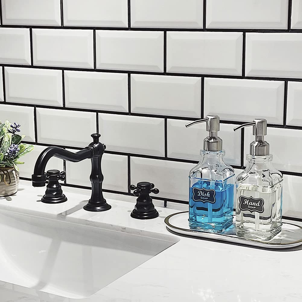 Jasai 2Pack Antique Design Glass Soap Dispenser With Rust Proof 304 Stainless Steel Pump, Refillable Hand Soap Dispenser With 10