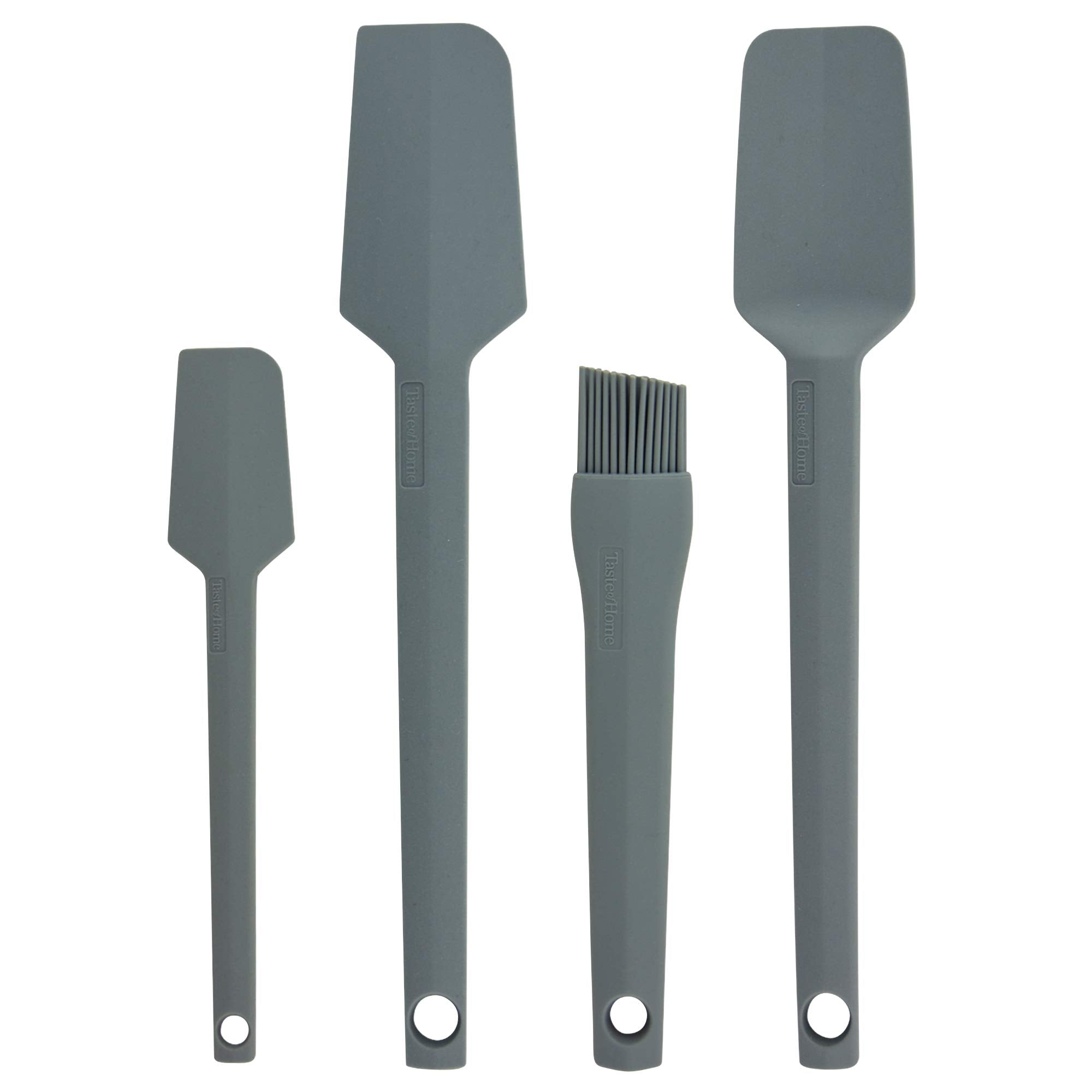 Taste Of Home 4 Piece Ash Gray Silicone Utensil Set - Includes Spatula, Spoonula, Basting/Pastry Brush & Mini Spatula