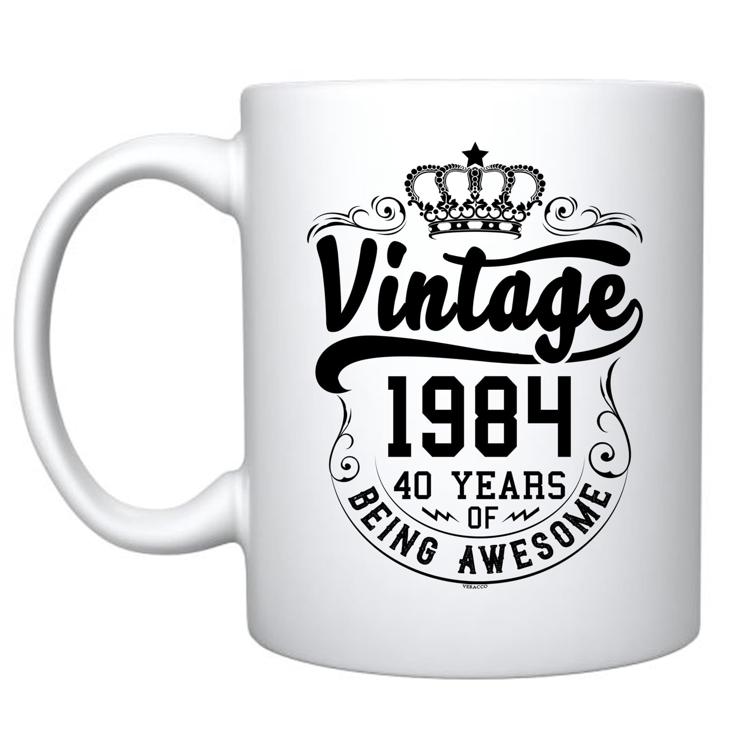 Veracco Crown Vintage 1984 40 Years Of Being Awesome Ceramic Coffee Mug 40th Birthday Gift For Him Her Forty and Fabulous (White