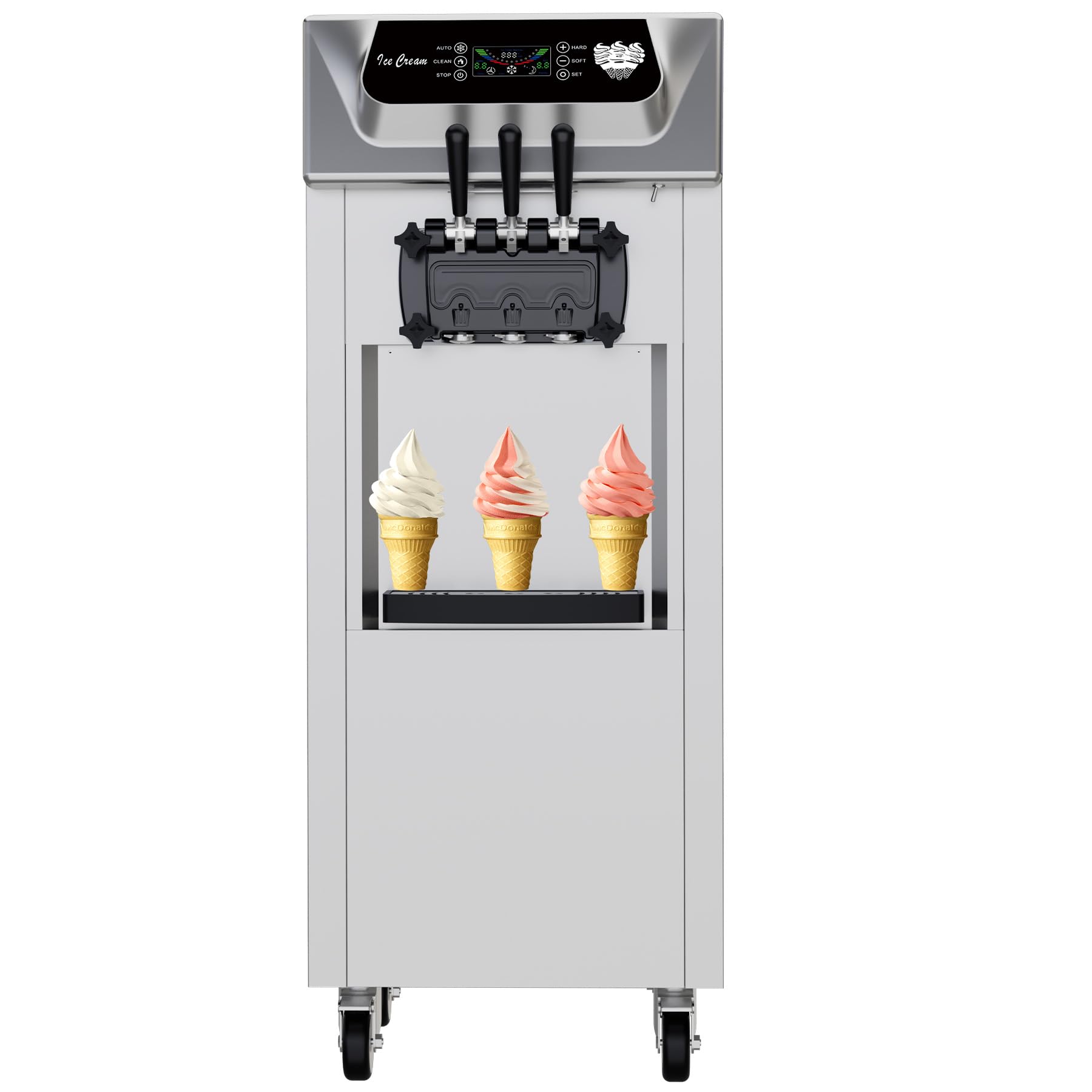 Commercial Ice Cream Maker, Soft Serve Machine, 3 Flavors