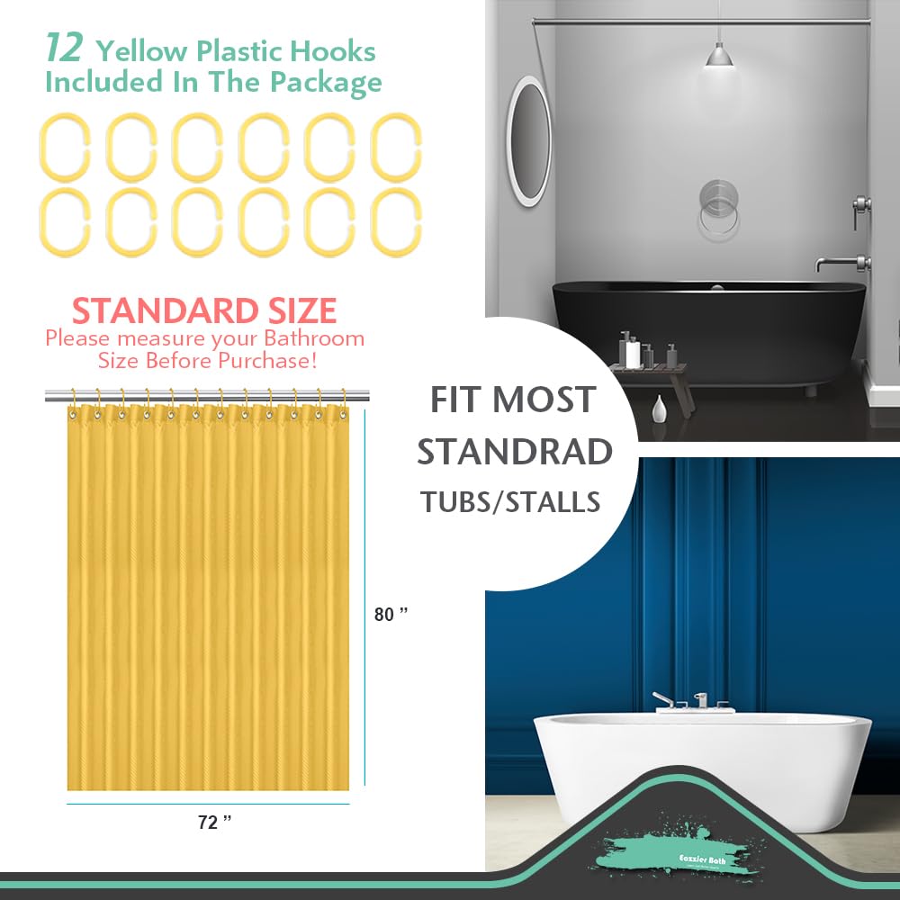 Eazzier Bath Yellow Fabric Shower Curtain Or Liner - Leaf Weave Textured Thin Cloth Shower Curtains For Bathroom, Hotel Luxury L