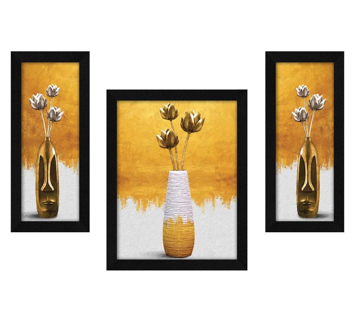 ArtX Flower Wall Art Painting, Framed Floral Paintings For Living Room 22 X 13.0 inches(Combined), Multicolor, Set of 3 (Light G