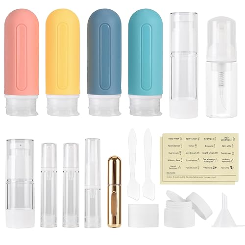 Beveetio 19 Pack Travel Bottles TSA Approved  3OZ Leakproof Silicone Refillable Travel Size Containers for Toiletries  BPA Free Travel Accessories Tubes Cosmetic Shampoo Lotion Soap (Multicolor 02)