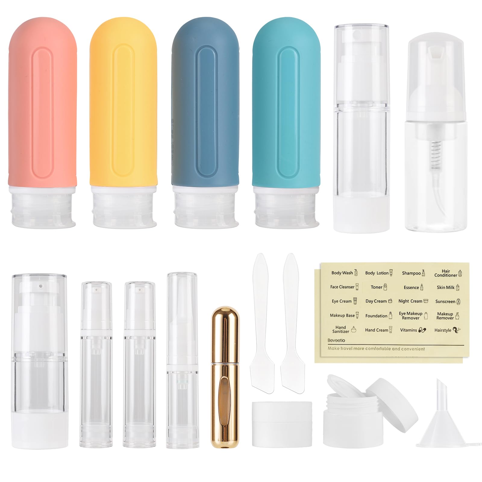 Beveetio 19 Pack Travel Bottles Tsa Approved, 3Oz Leakproof Silicone Refillable Travel Size Containers For Toiletries, Bpa Free