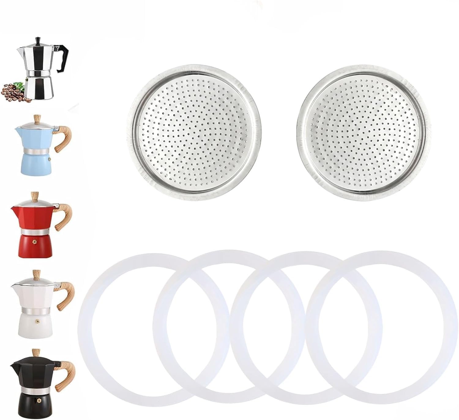 Ditosh 2 Pcs Filter With 4 Pcs Silicone Gasket Seals For 9 Cup Stovetop Espresso Coffee Maker Replacement Parts For Ditosh Alumi