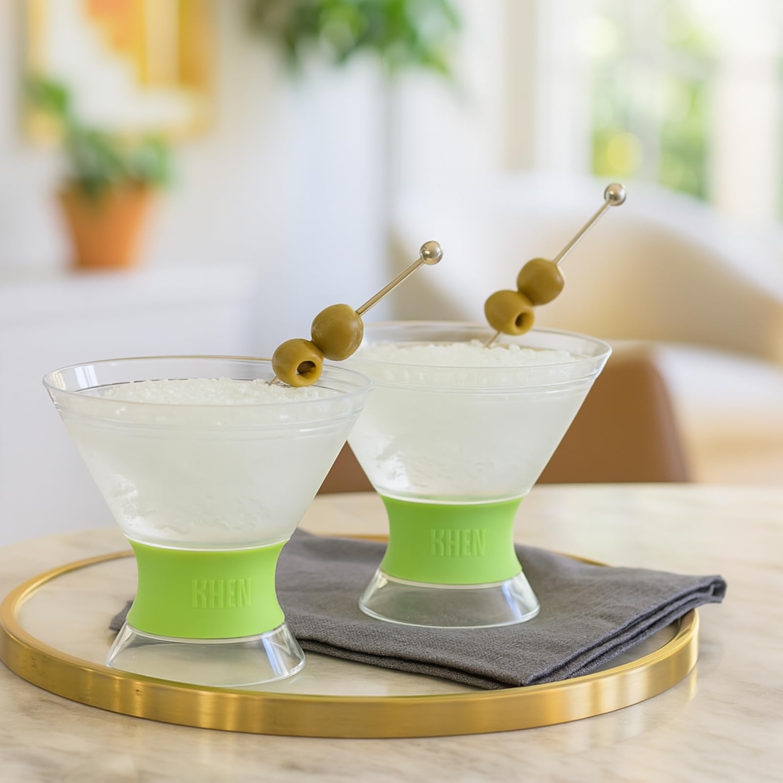 Khen Cooling Martini Glasses – Double-Wall Insulated 10 oz Cocktail Glasses with Frosted Base