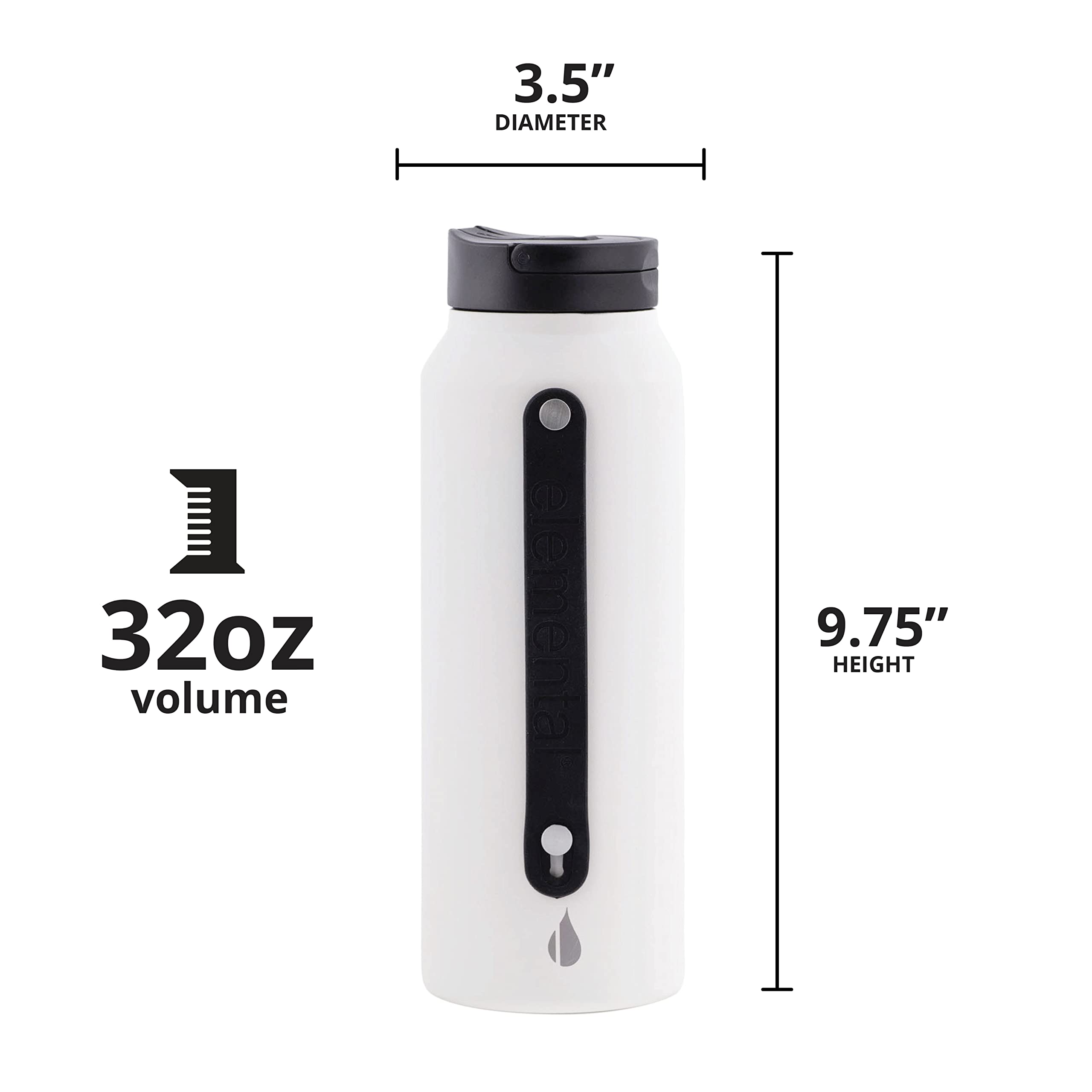 Elemental Iconic Stainless Steel Water Bottle With Straw - 32 Oz Leak Proof Triple Wall Insulated Water Bottles For Travel And S
