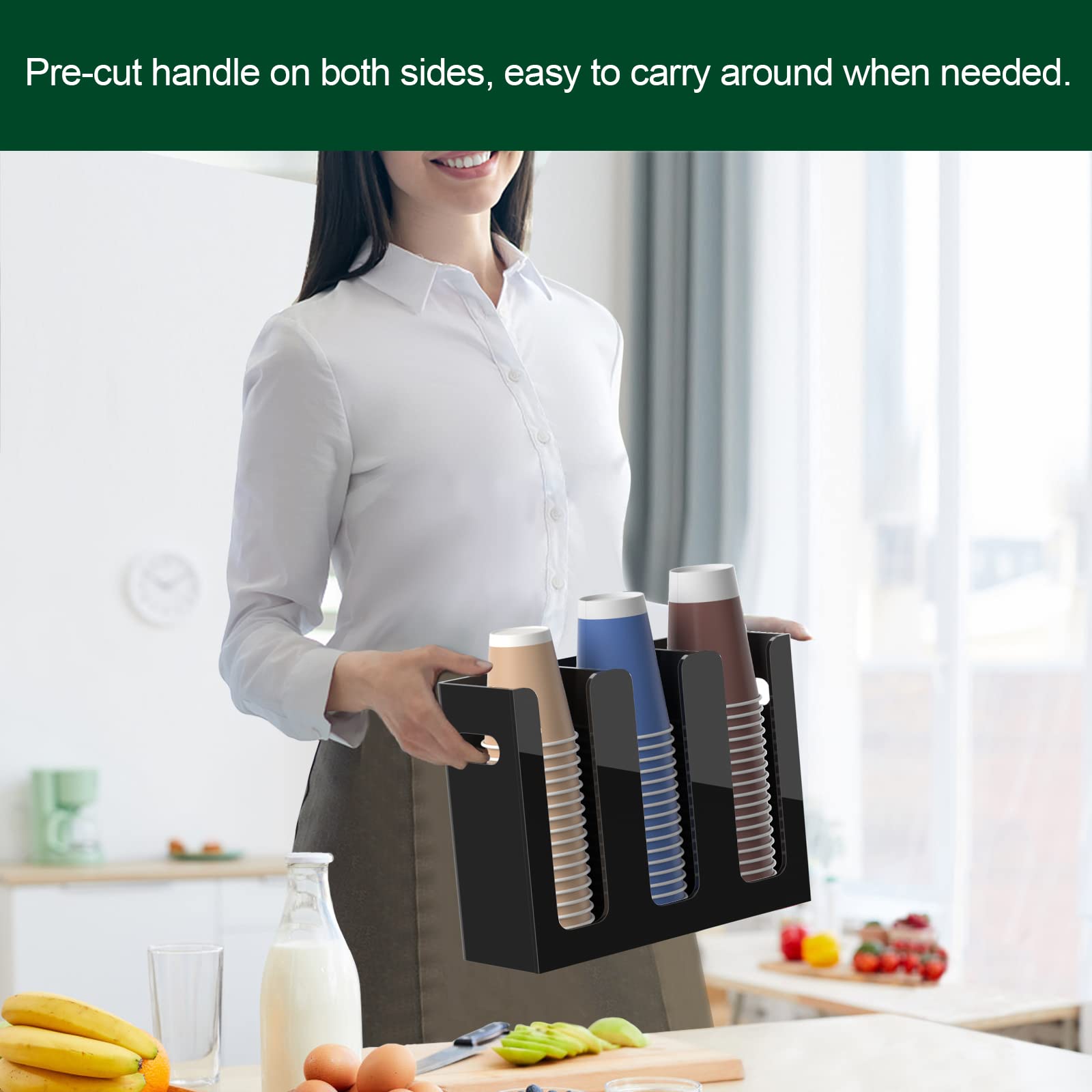 Bosscasa Disposable Coffee Cup Dispenser With Handles, Countertop Or Wall Mount Hot/Cold Drink Cup And Lid Holder - Bathroom/Kit