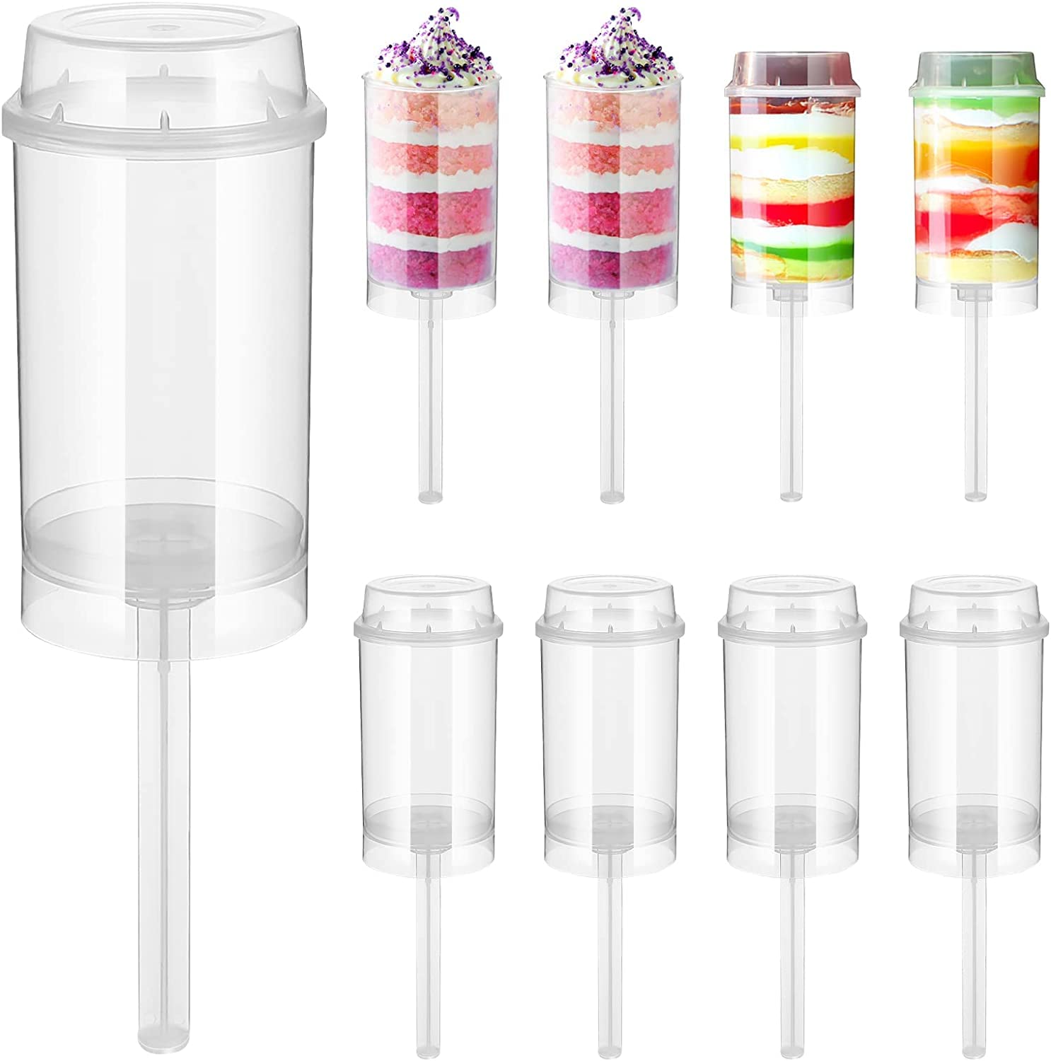 Doitool 80Pcs Round Shaped Clear Push- Up Cake Shooter Plastic Cake Push- Pops Containers With Lids For Ice Cream Cake Dessert (